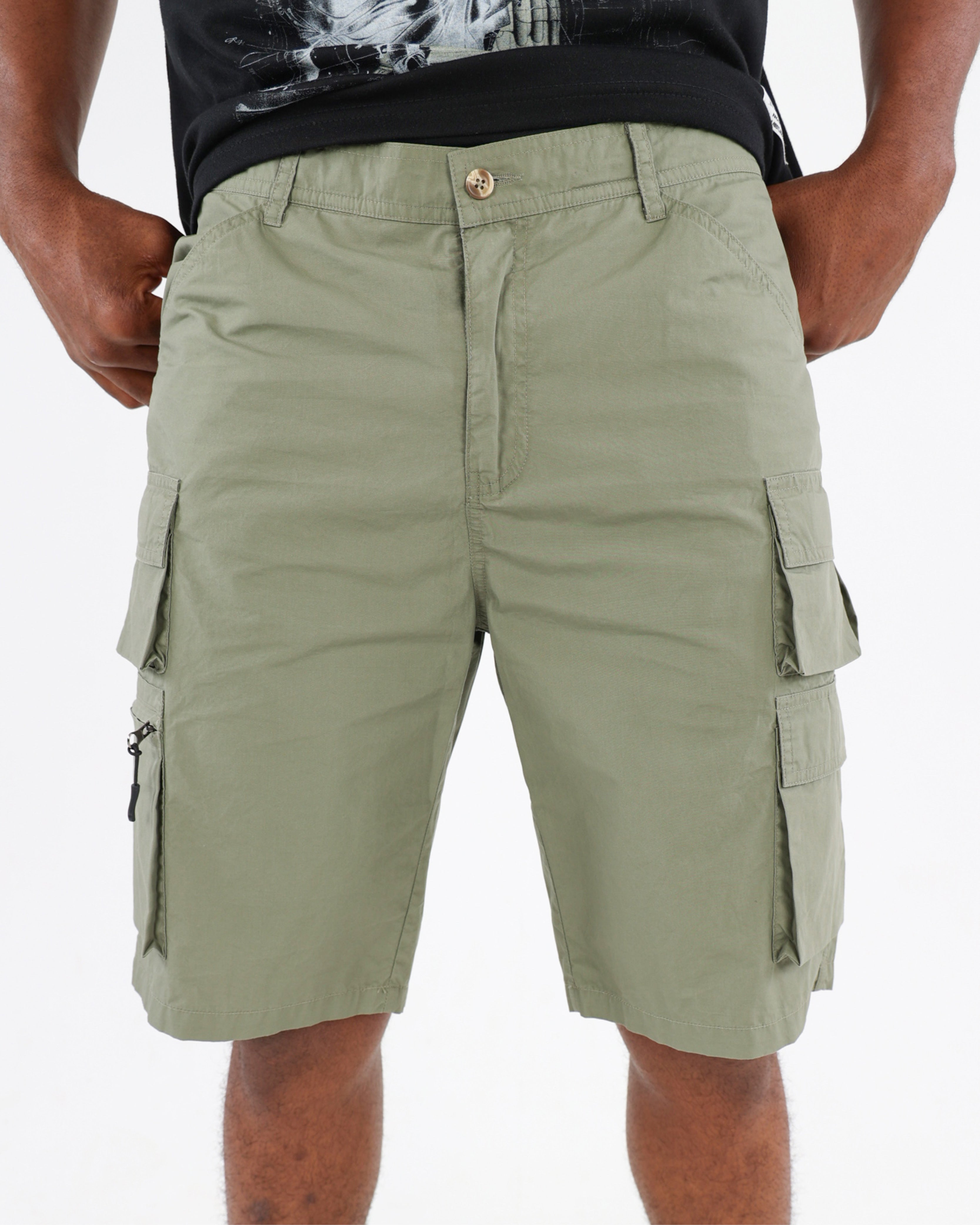 Olive Poplin Cargo Shorts