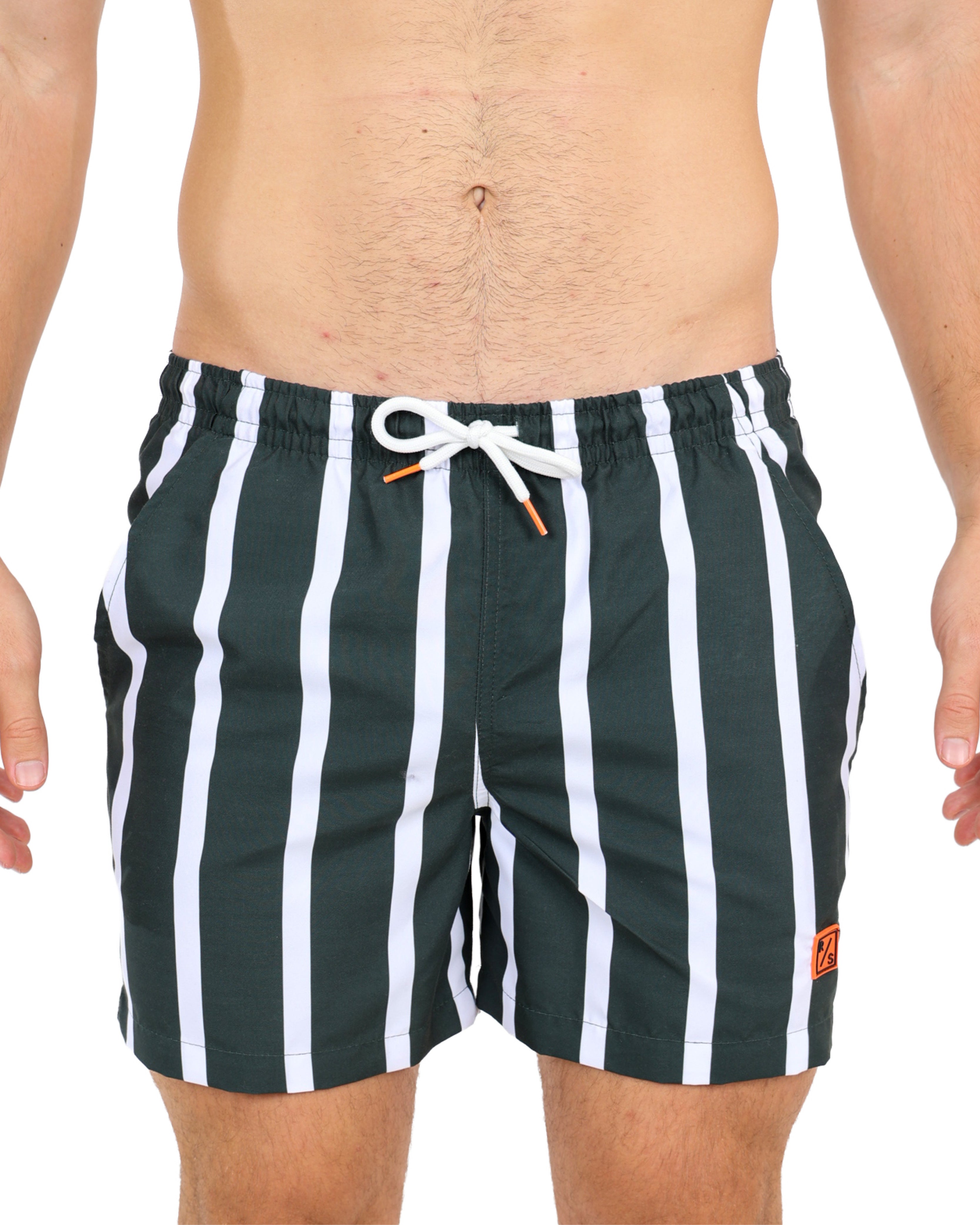 Green Vertical Stripe Swim Shorts