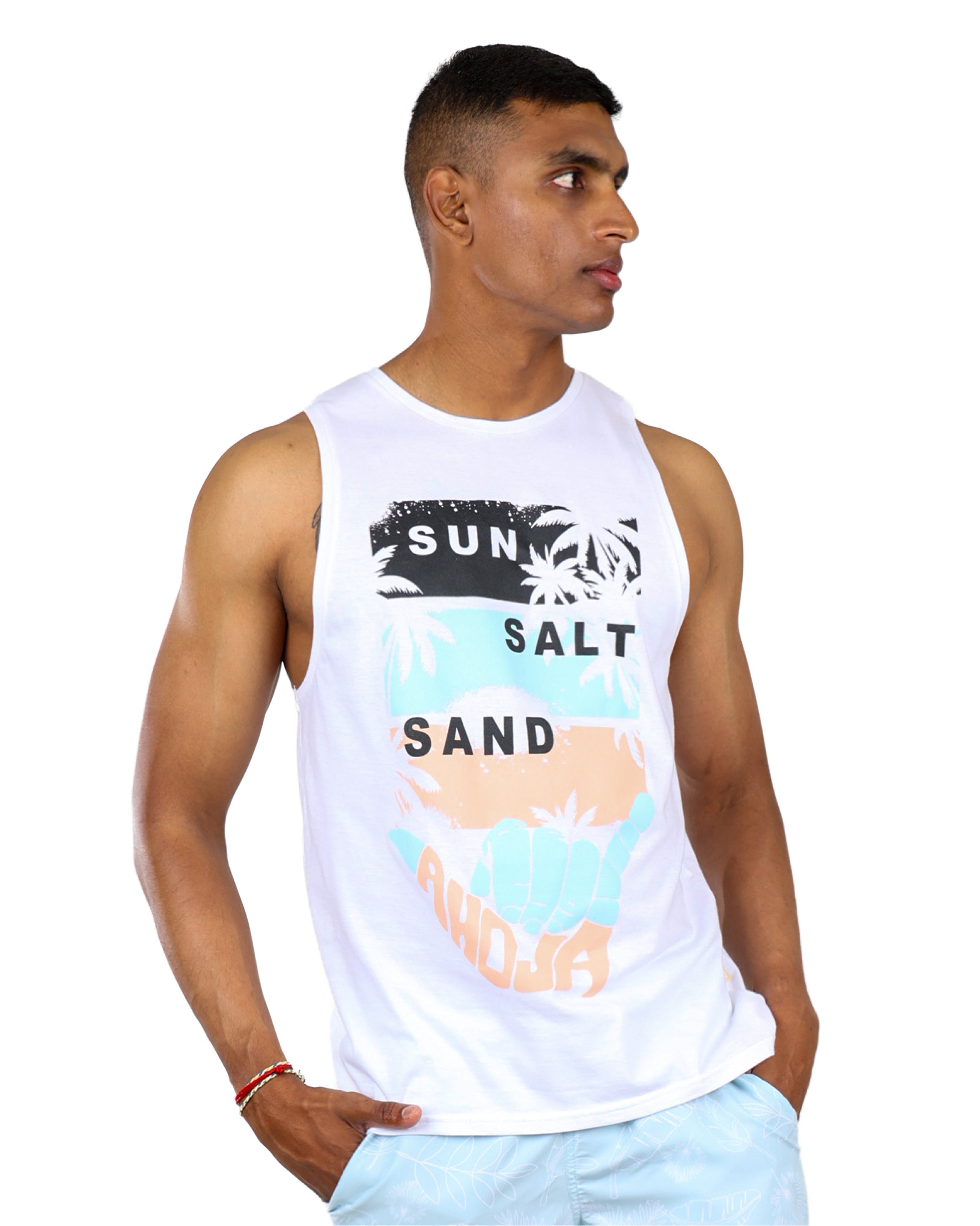 "Sun, Salt, Sand, Aloha" Graphic Print Vest