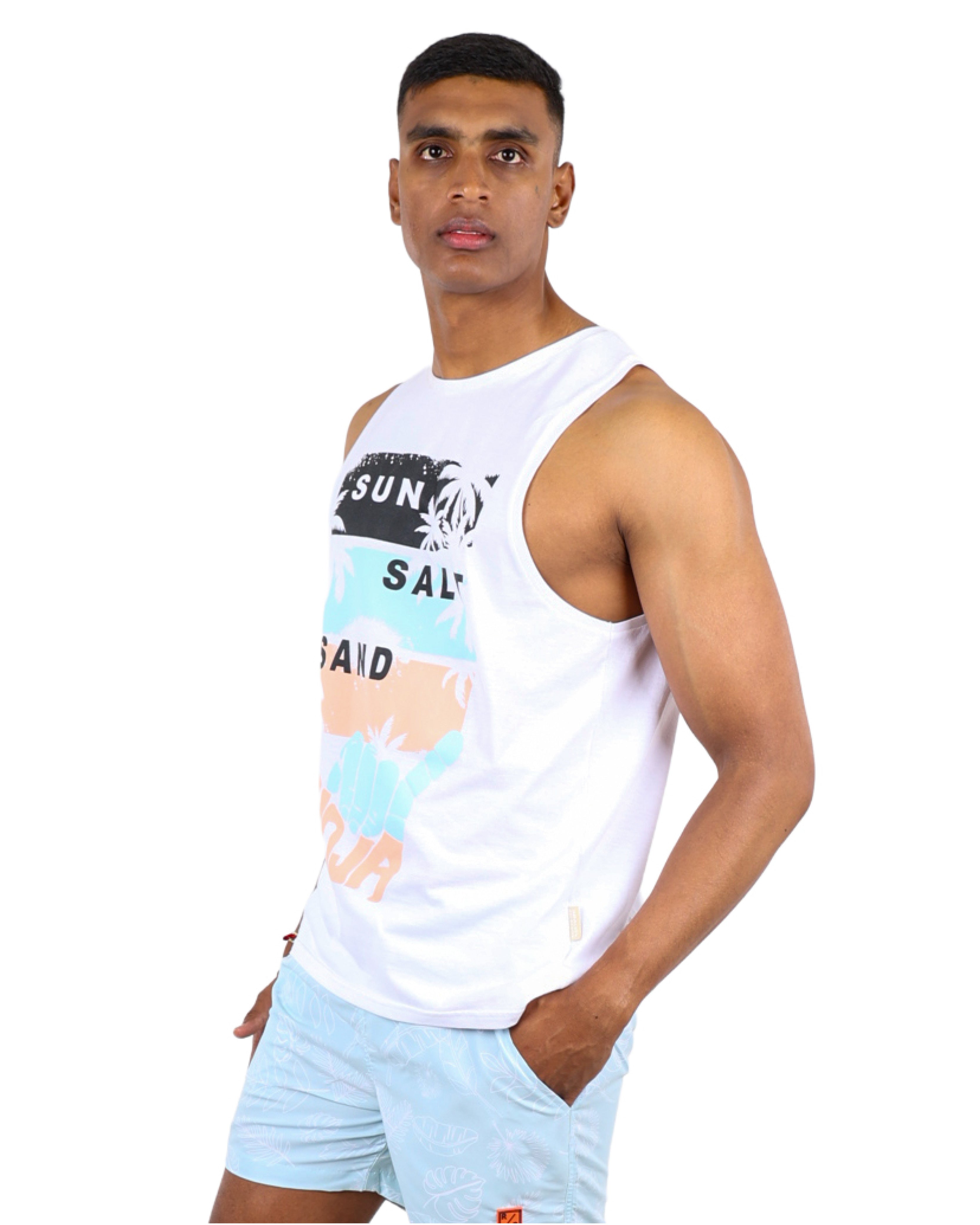"Sun, Salt, Sand, Aloha" Graphic Print Vest