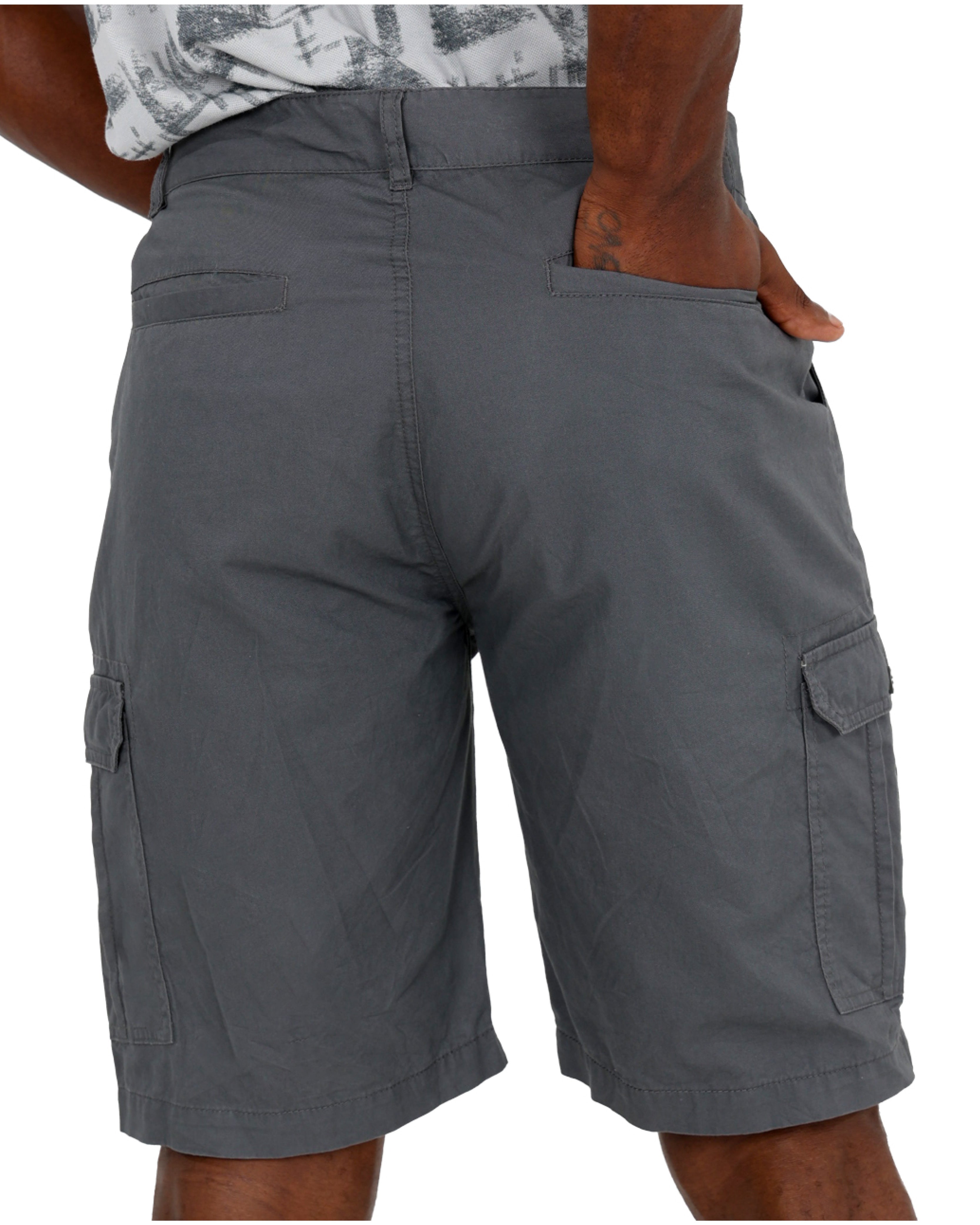 Cotton Twill Charcoal Flat Cargo Pocket Shorts