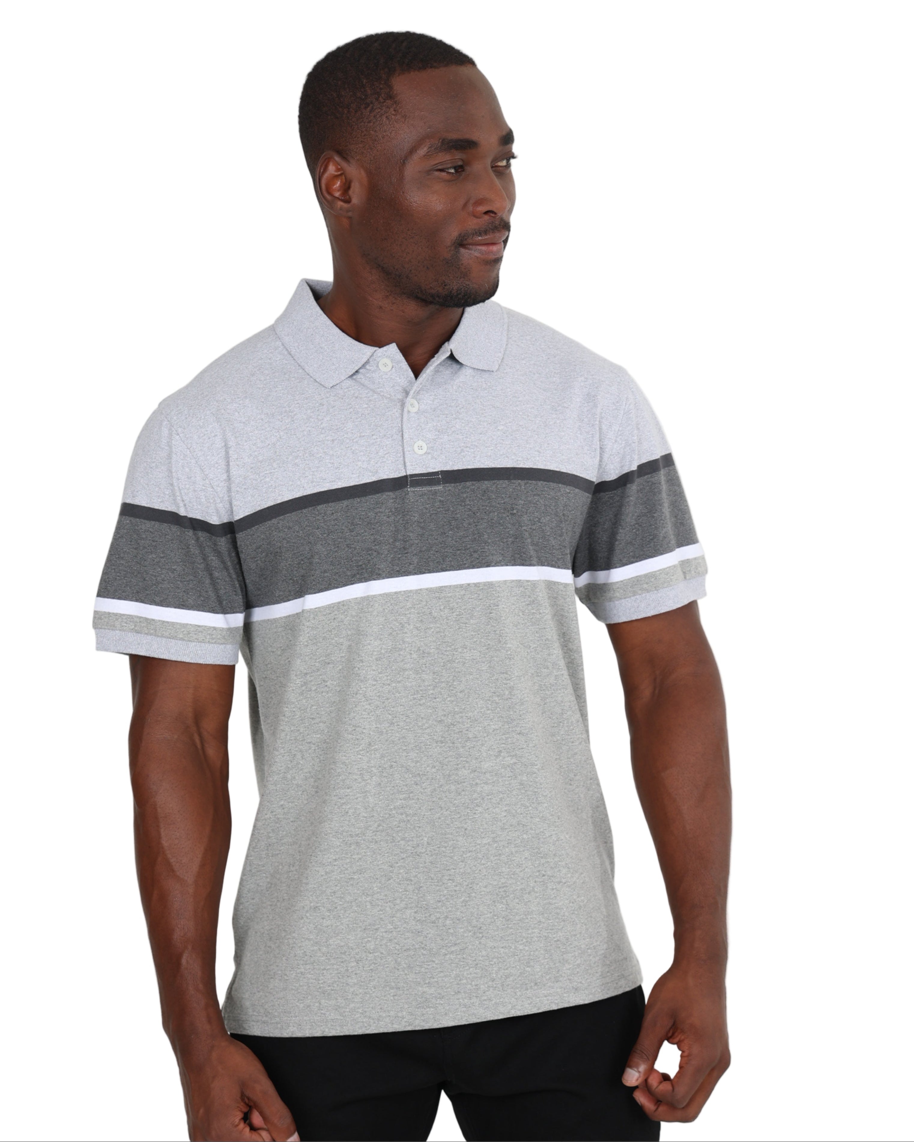 Short Sleeve Grey Stripe Yarn-dyed Golfer