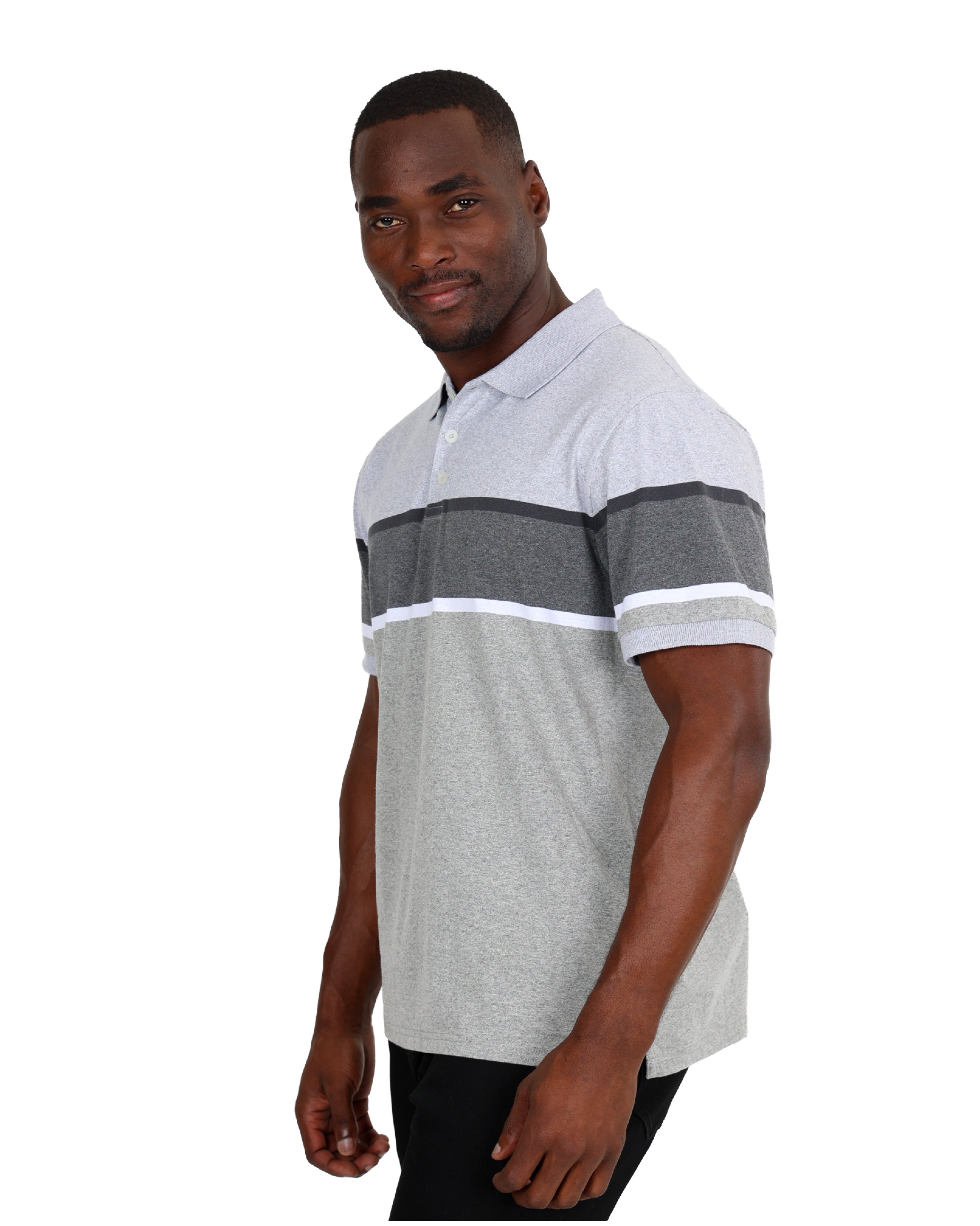 Short Sleeve Grey Stripe Yarn-dyed Golfer