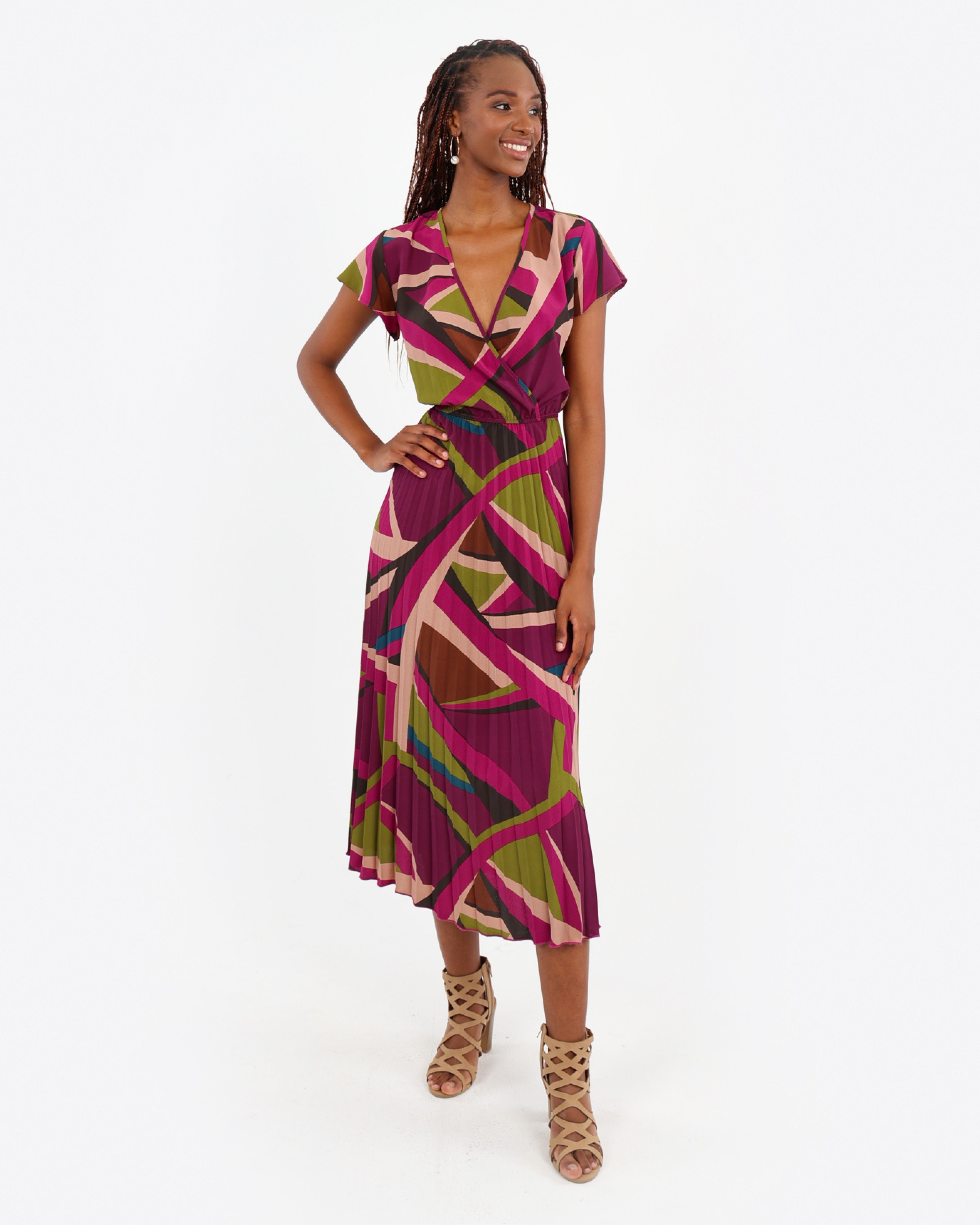 Pleated V-Neck Maxi Dress