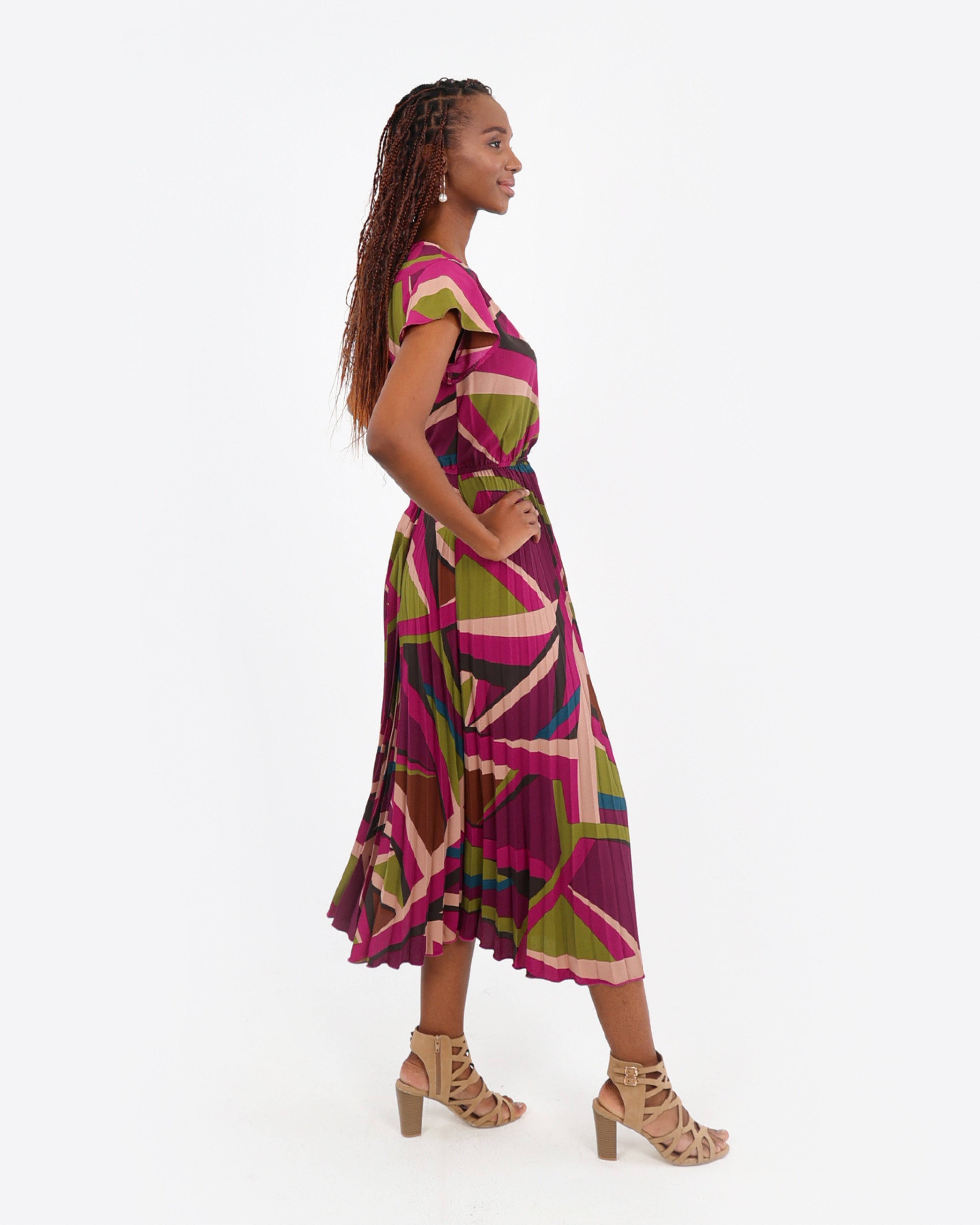 Pleated V-Neck Maxi Dress