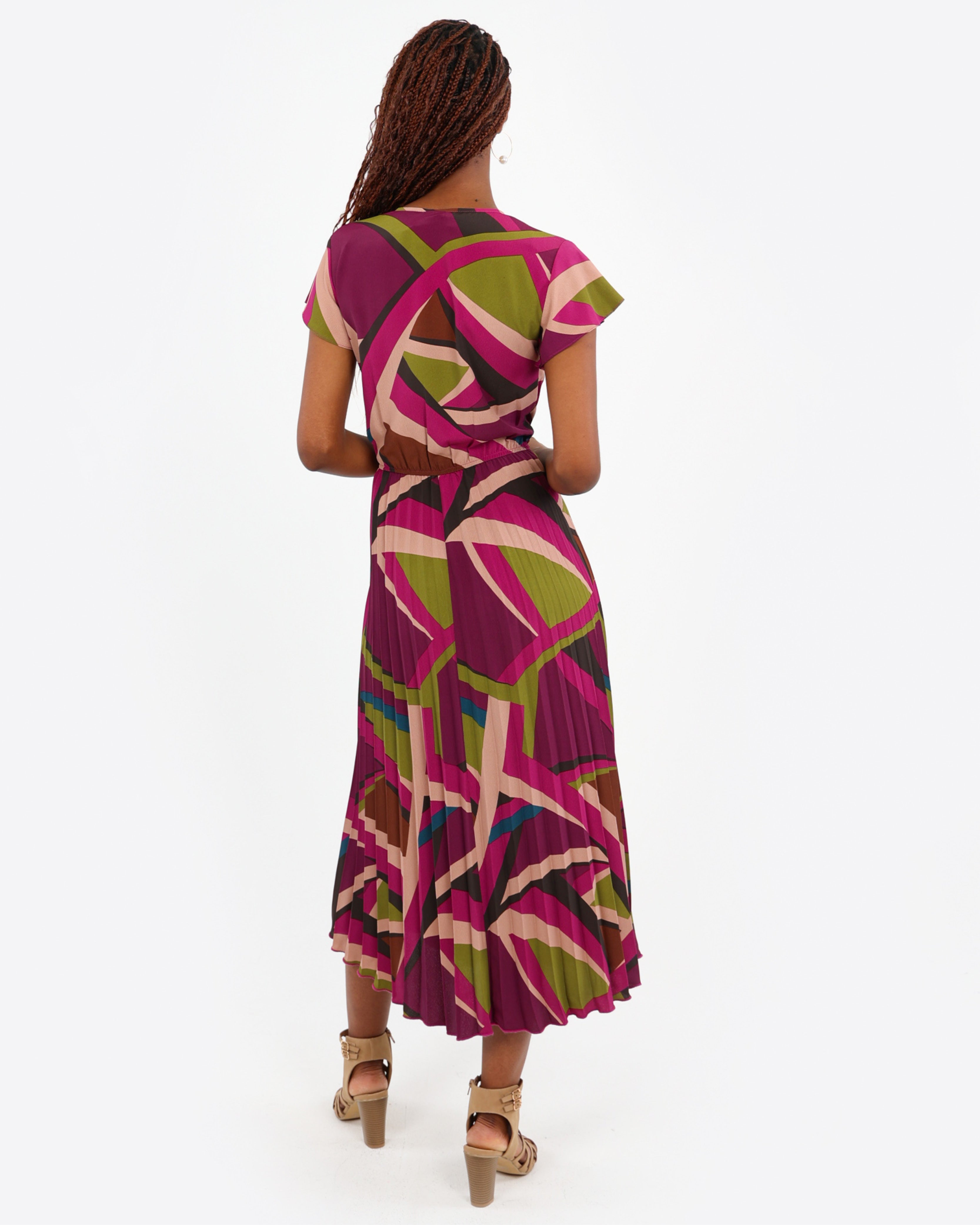 Pleated V-Neck Maxi Dress