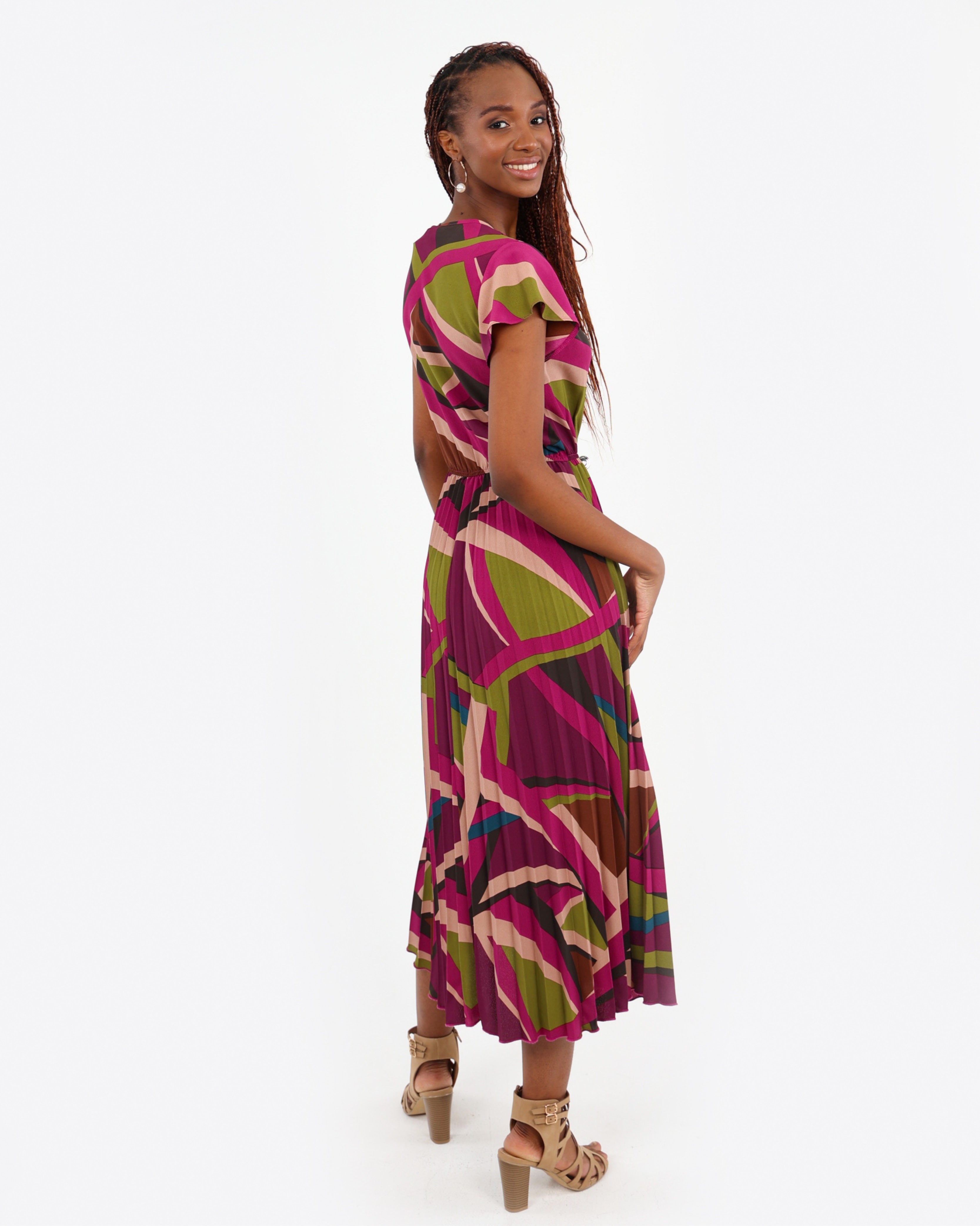 Pleated V-Neck Maxi Dress