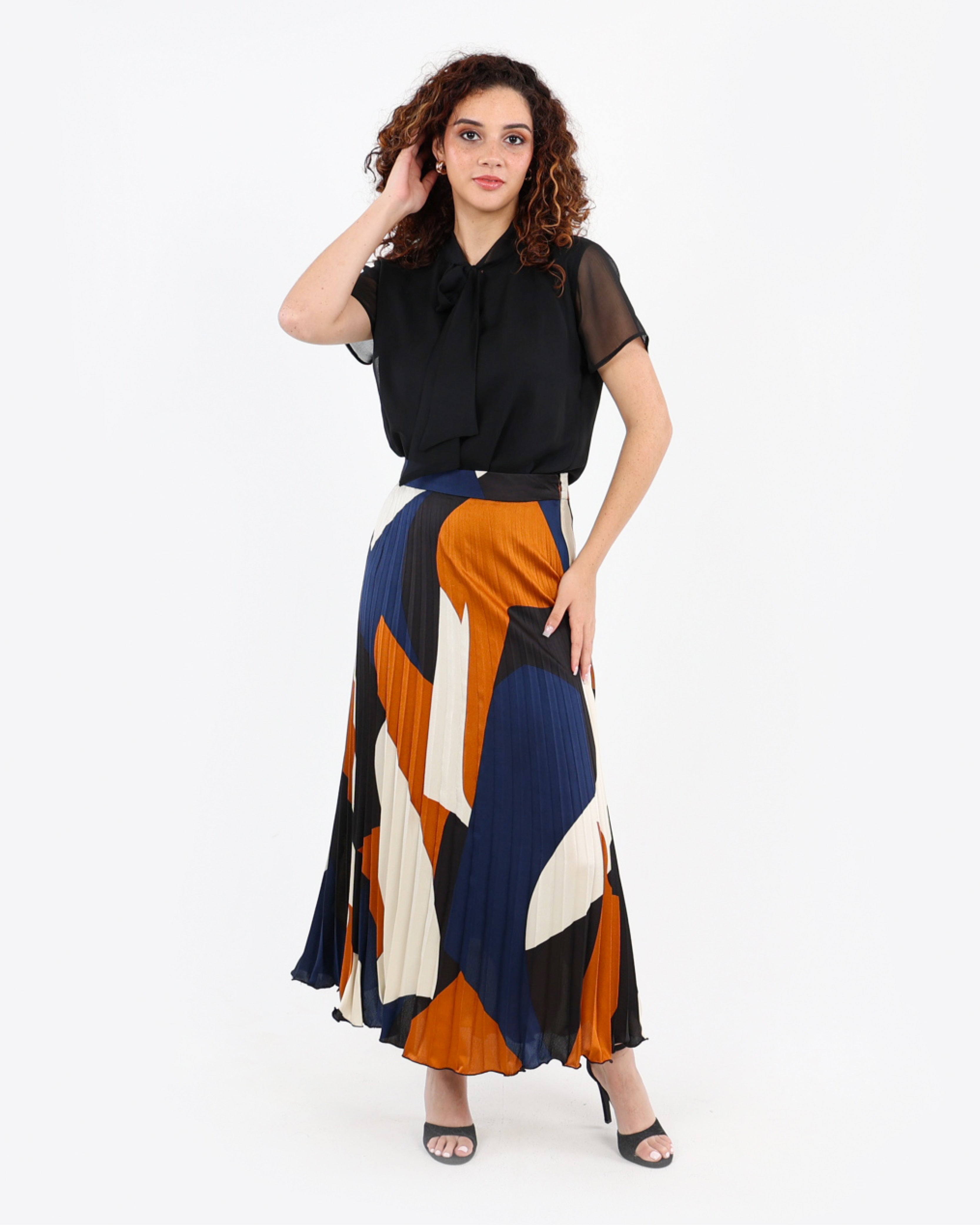 Pleated Print Maxi Skirt