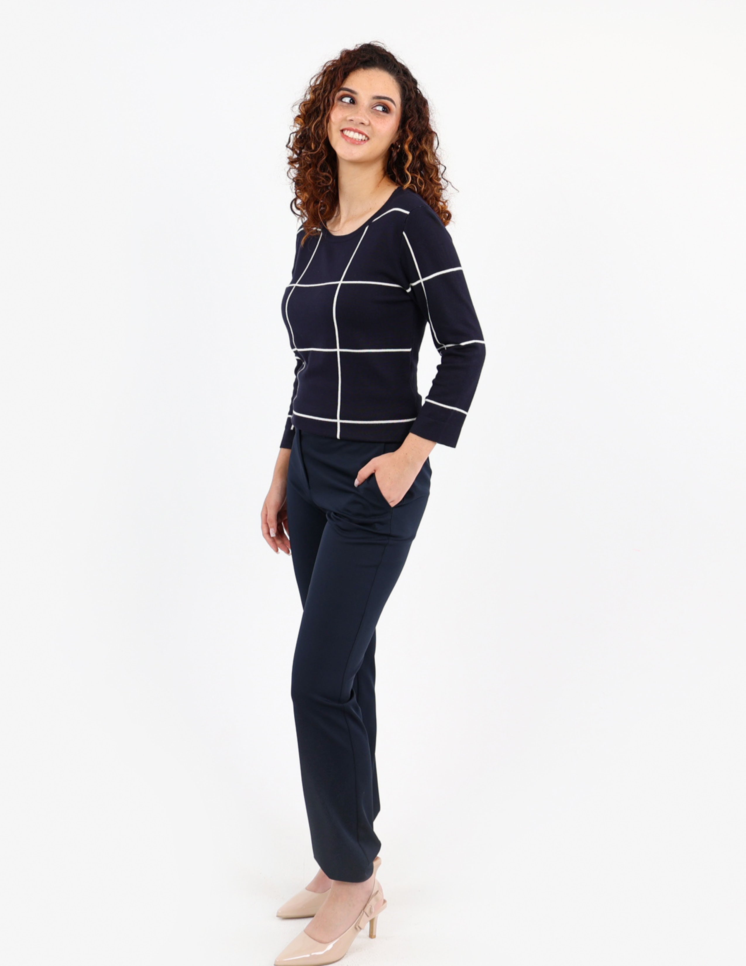 Intarsia Check Knit Top