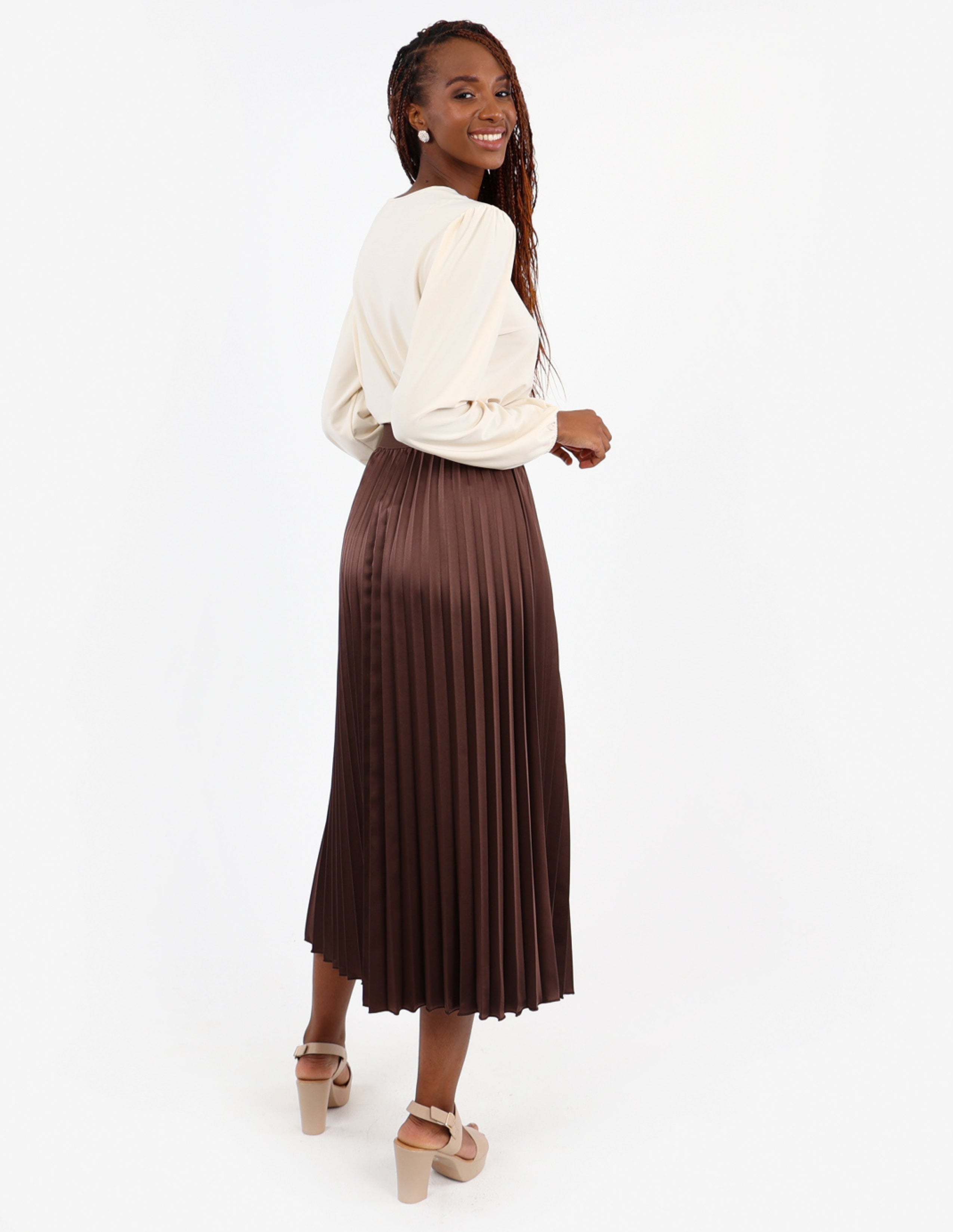 Satin Pleated Maxi Skirt