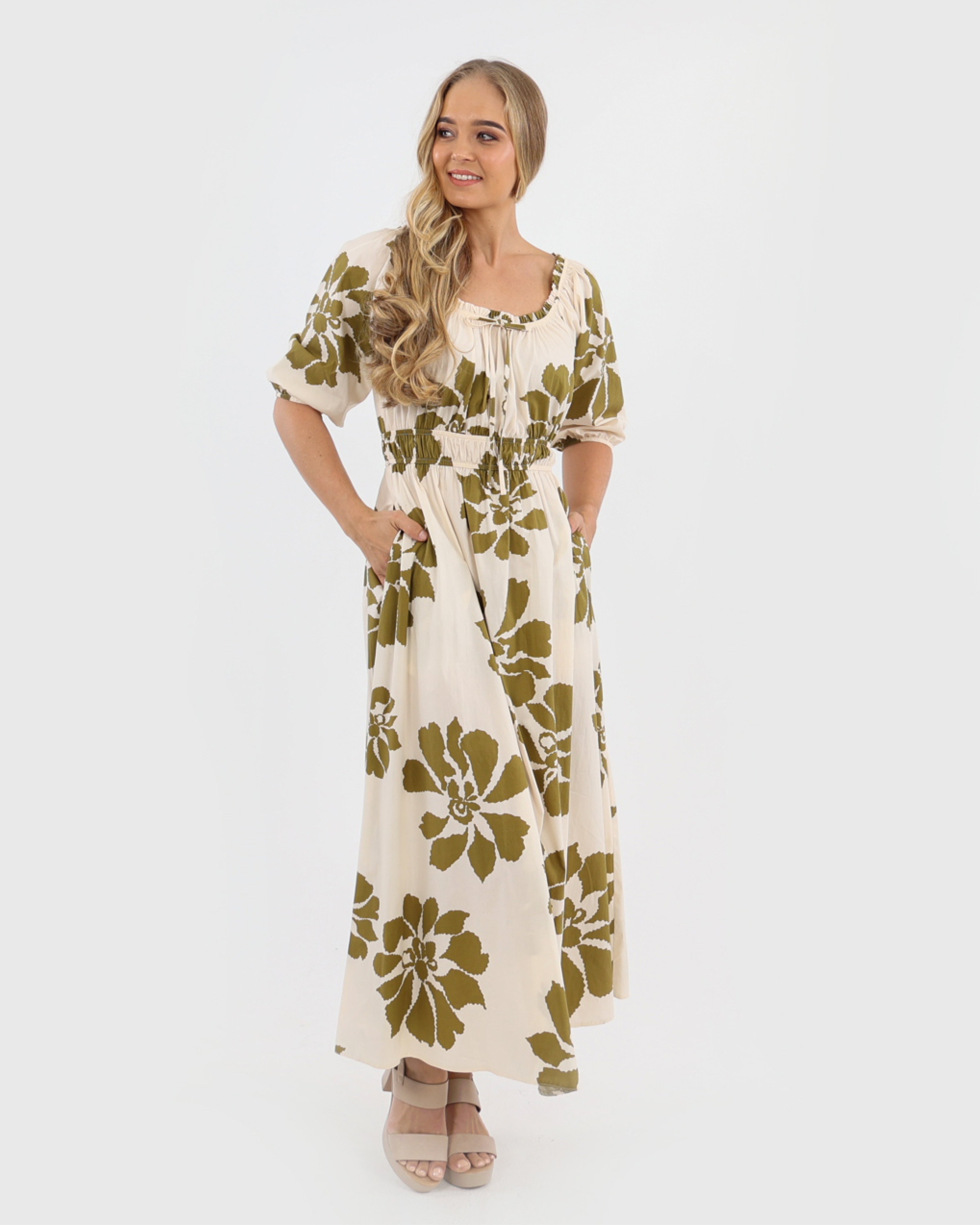3/4 Sleeve Floral Print Dress
