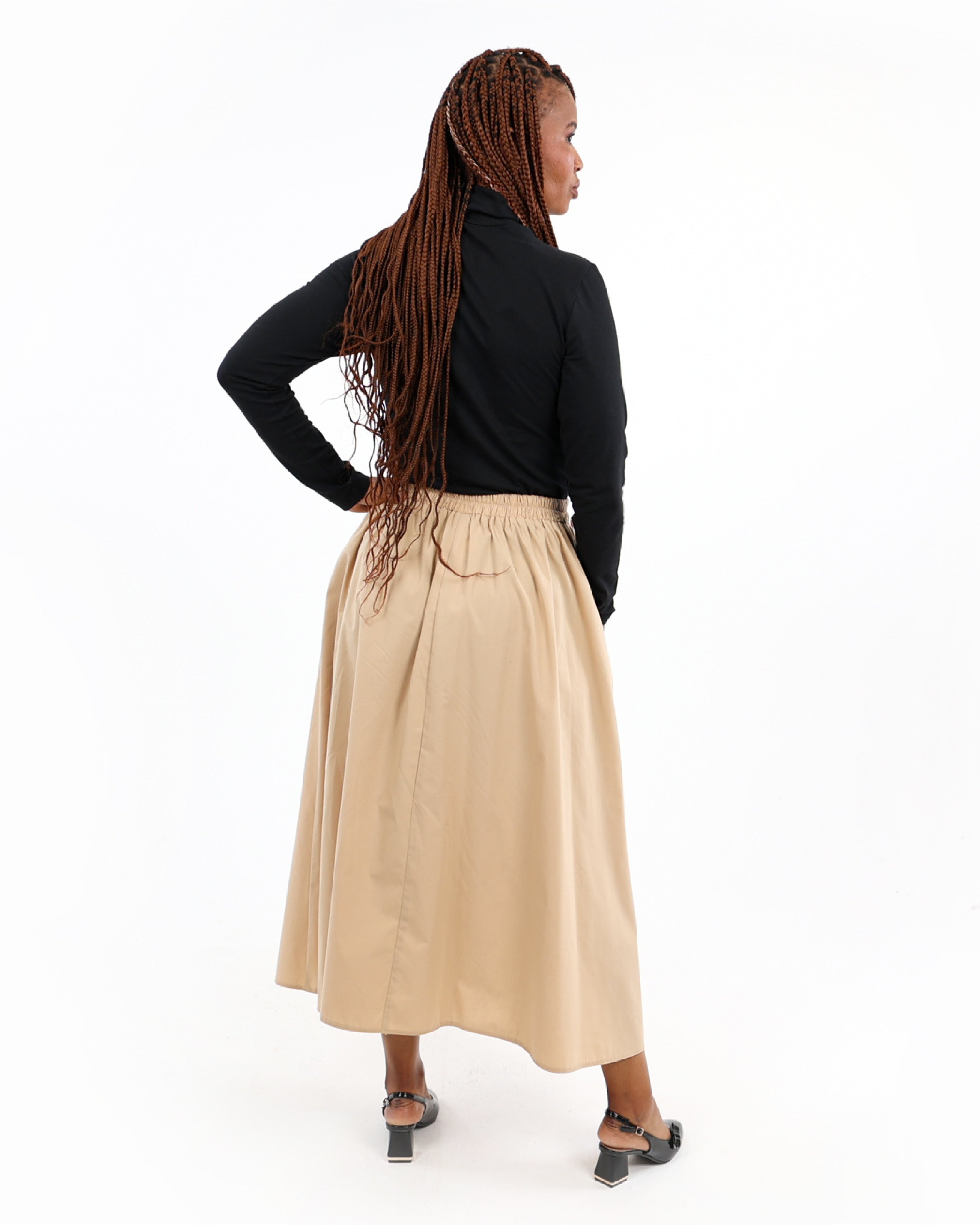 Stone Cotton Poplin Flared Skirt