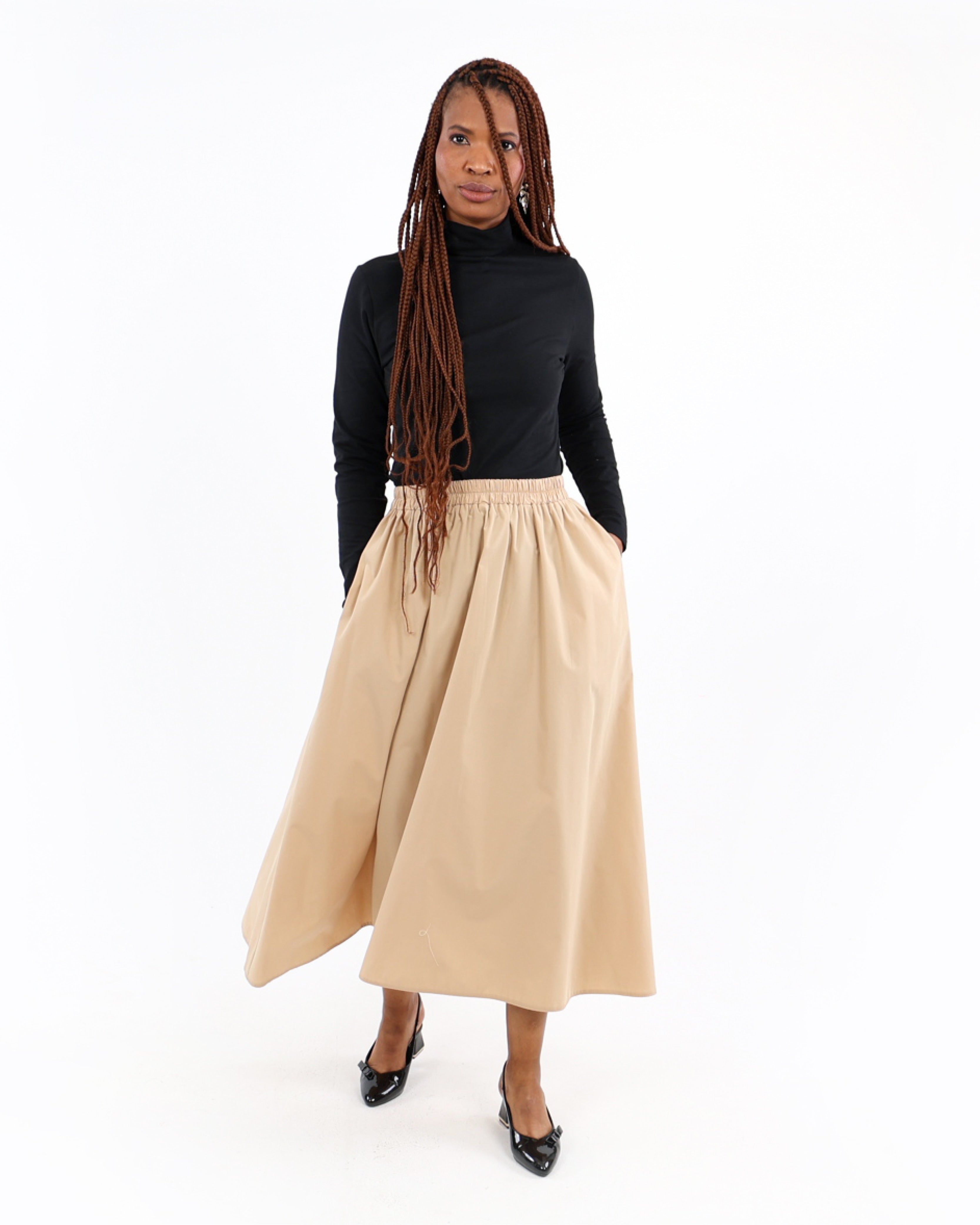 Stone Cotton Poplin Flared Skirt
