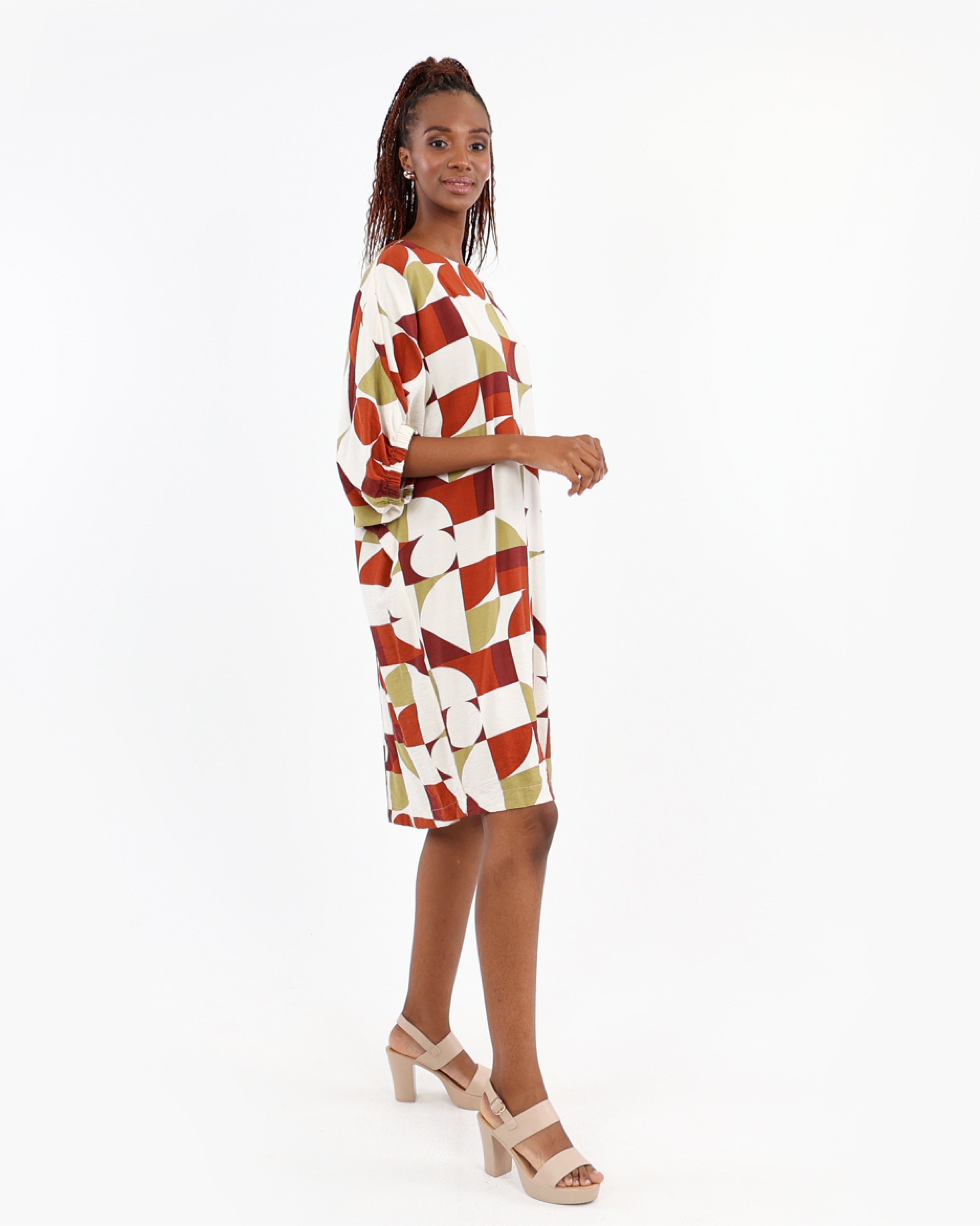 Batwing Geometric Print Dress