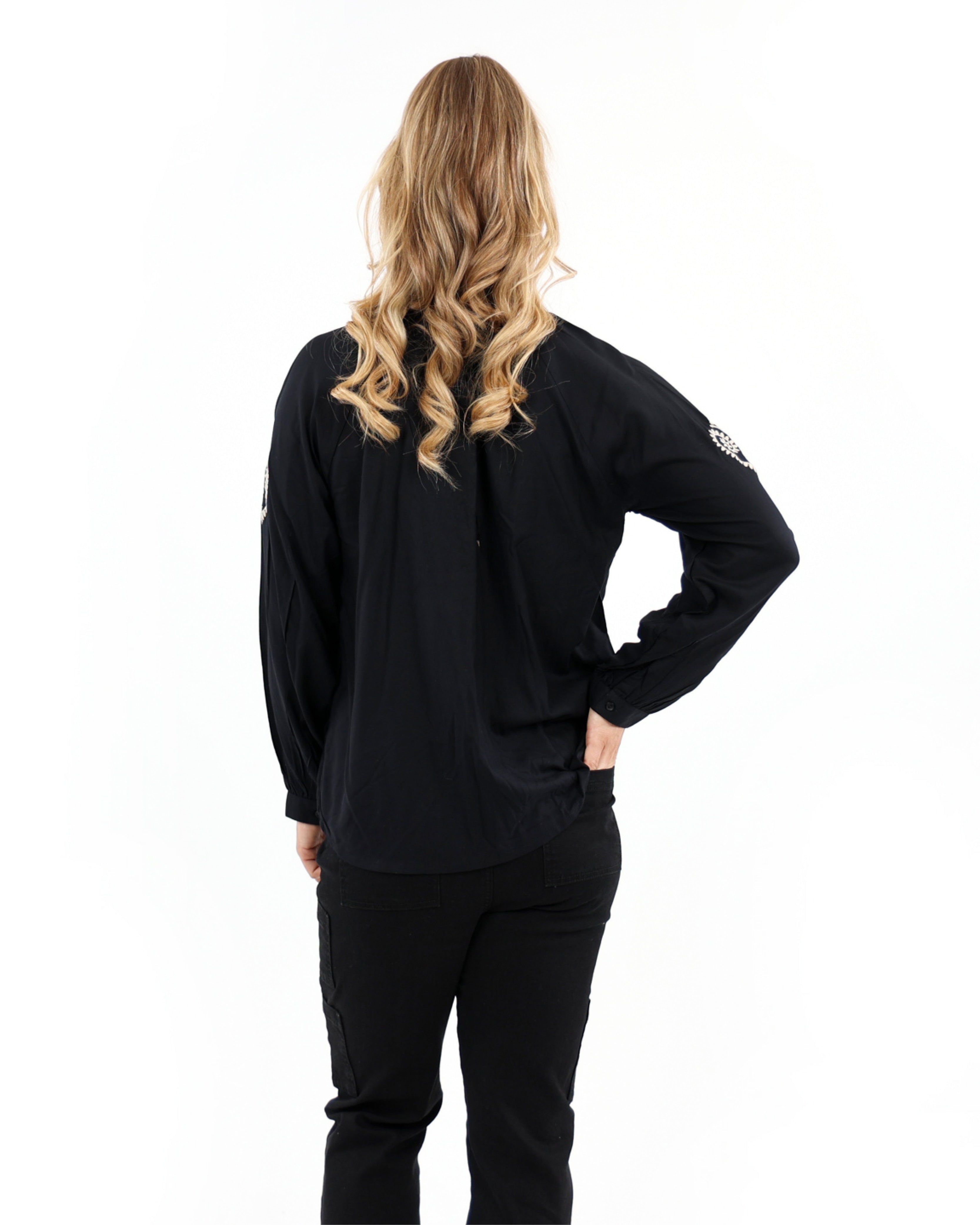 Black Embroidered Long Sleeve Blouse