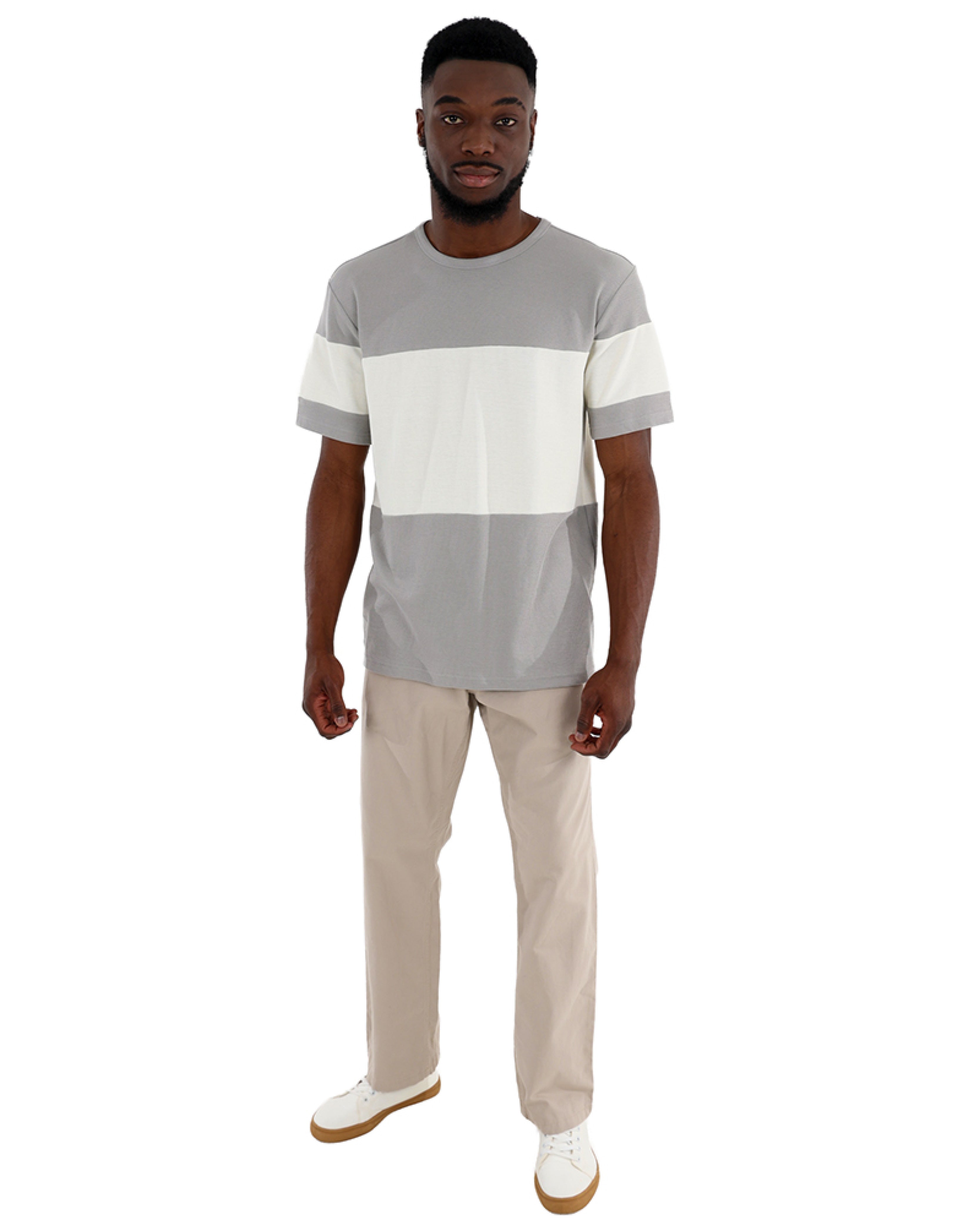 Short Sleeve Colour Block Textured Grey T-Shirt