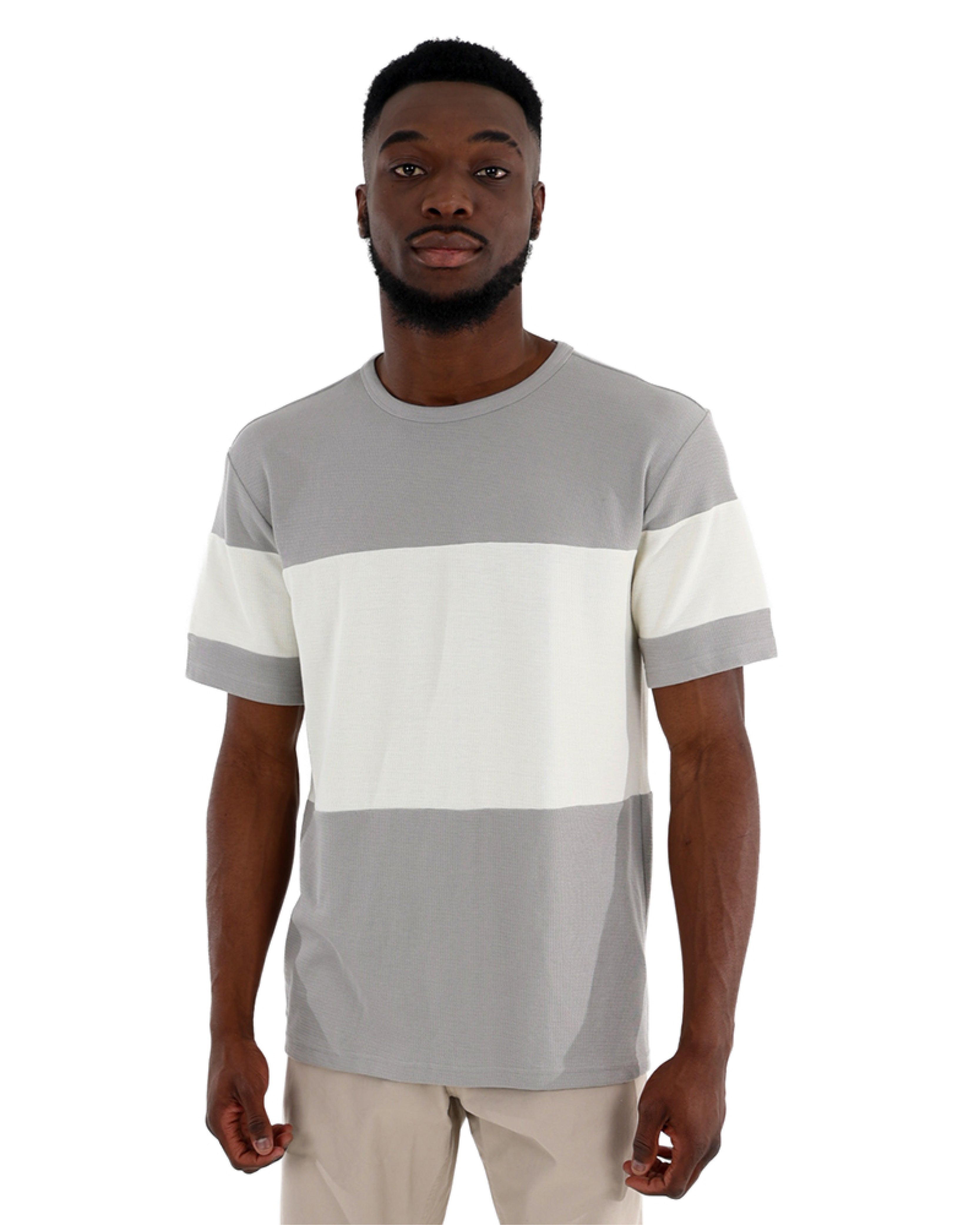 Short Sleeve Colour Block Textured Grey T-Shirt