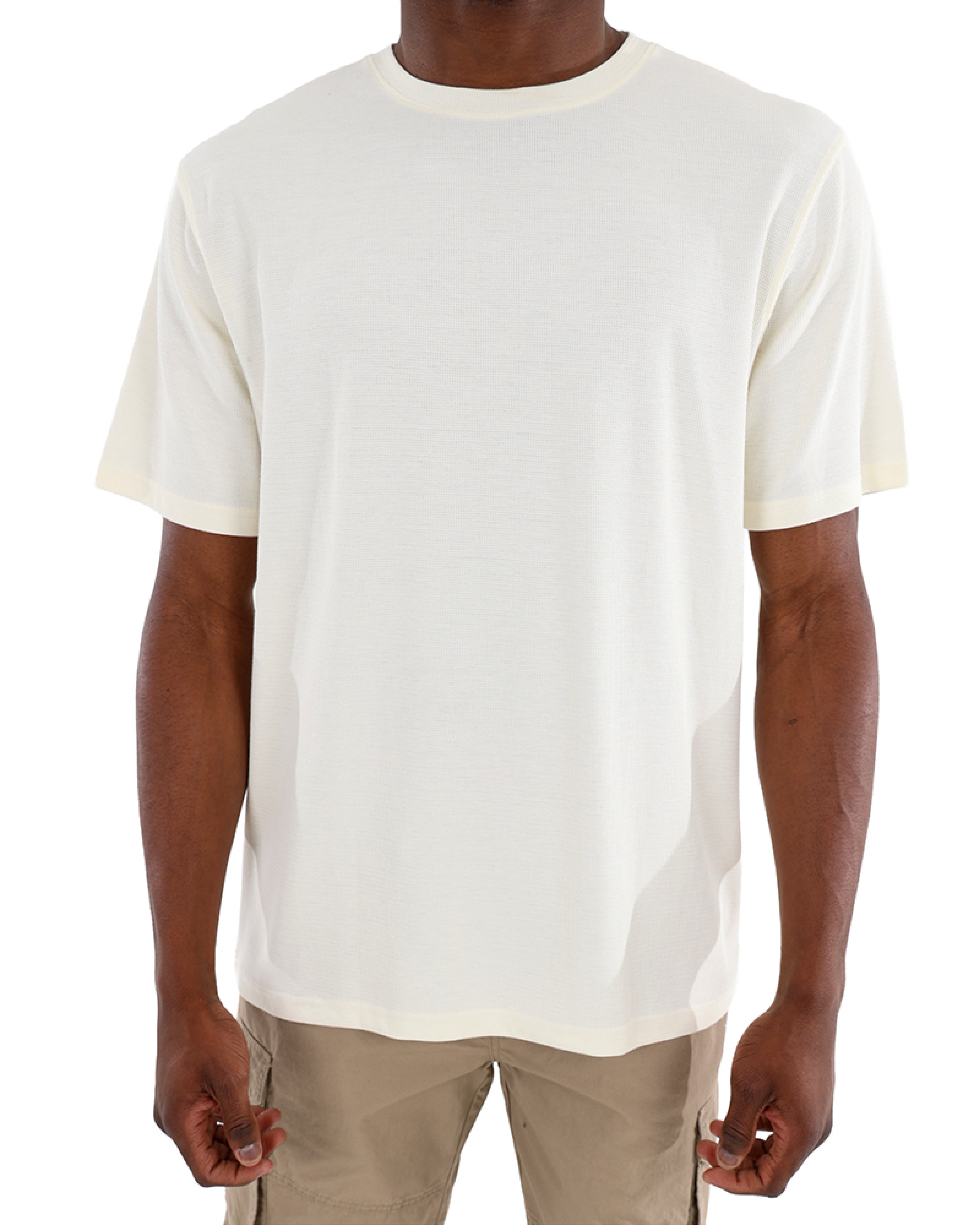 Short Sleeve Texture Cream Crew Neck T-Shirt