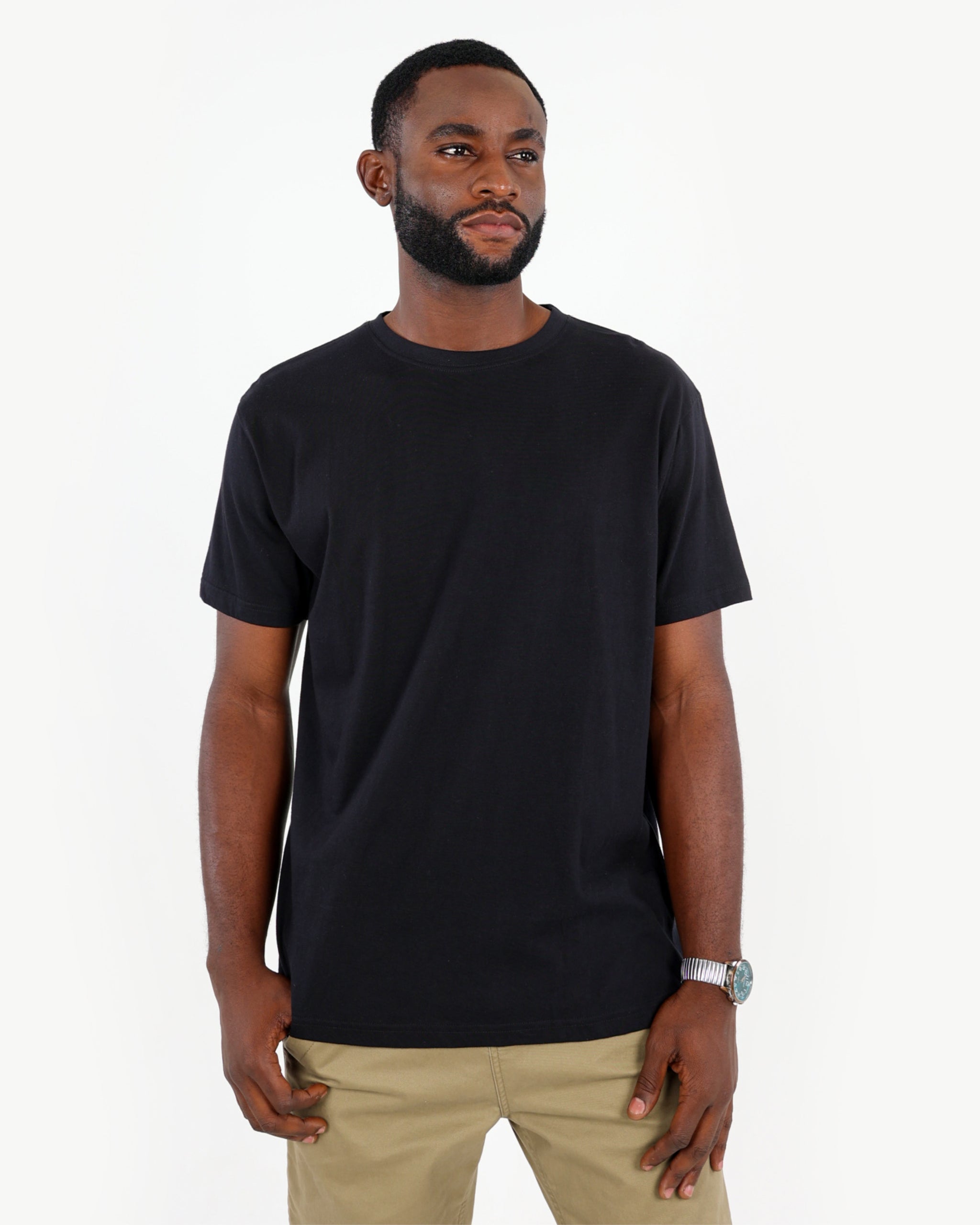 Casual Black Letter Print Cotton T Shirt For Men Short Sleeve Everyday Wear Relaxed Fit