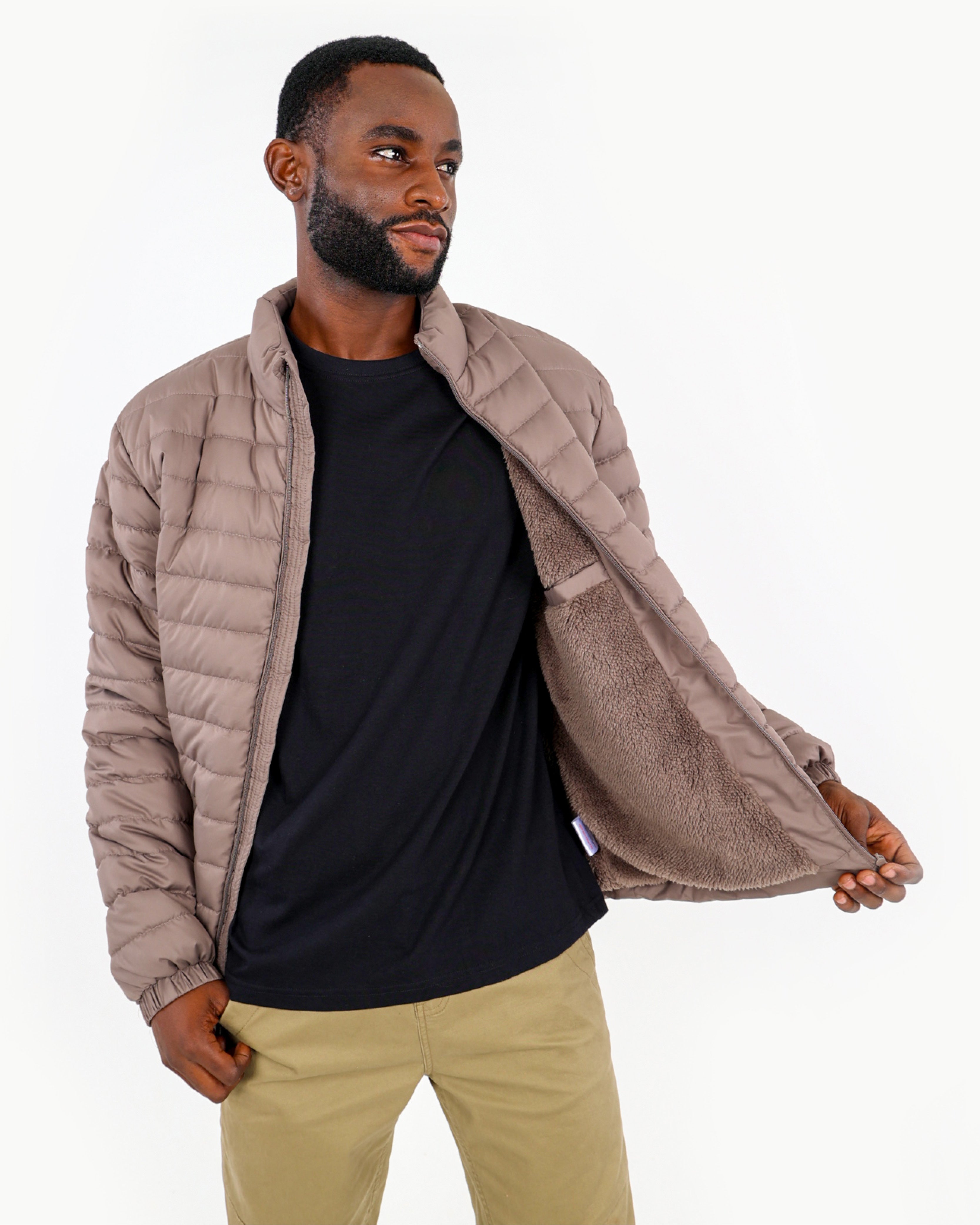 Taupe Quilted Puffer Jacket