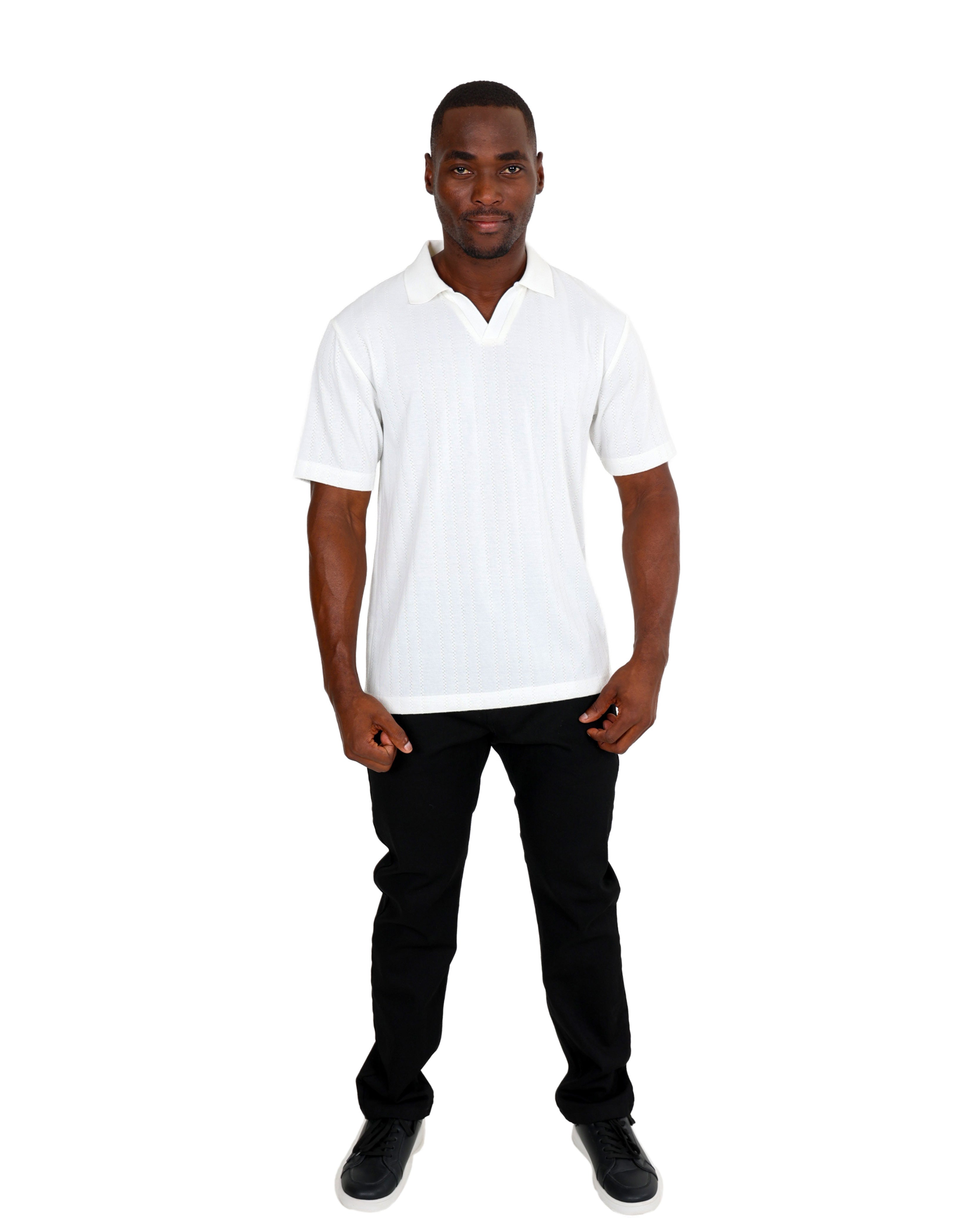 Short Sleeve Johnny Collar Textures White Golfer