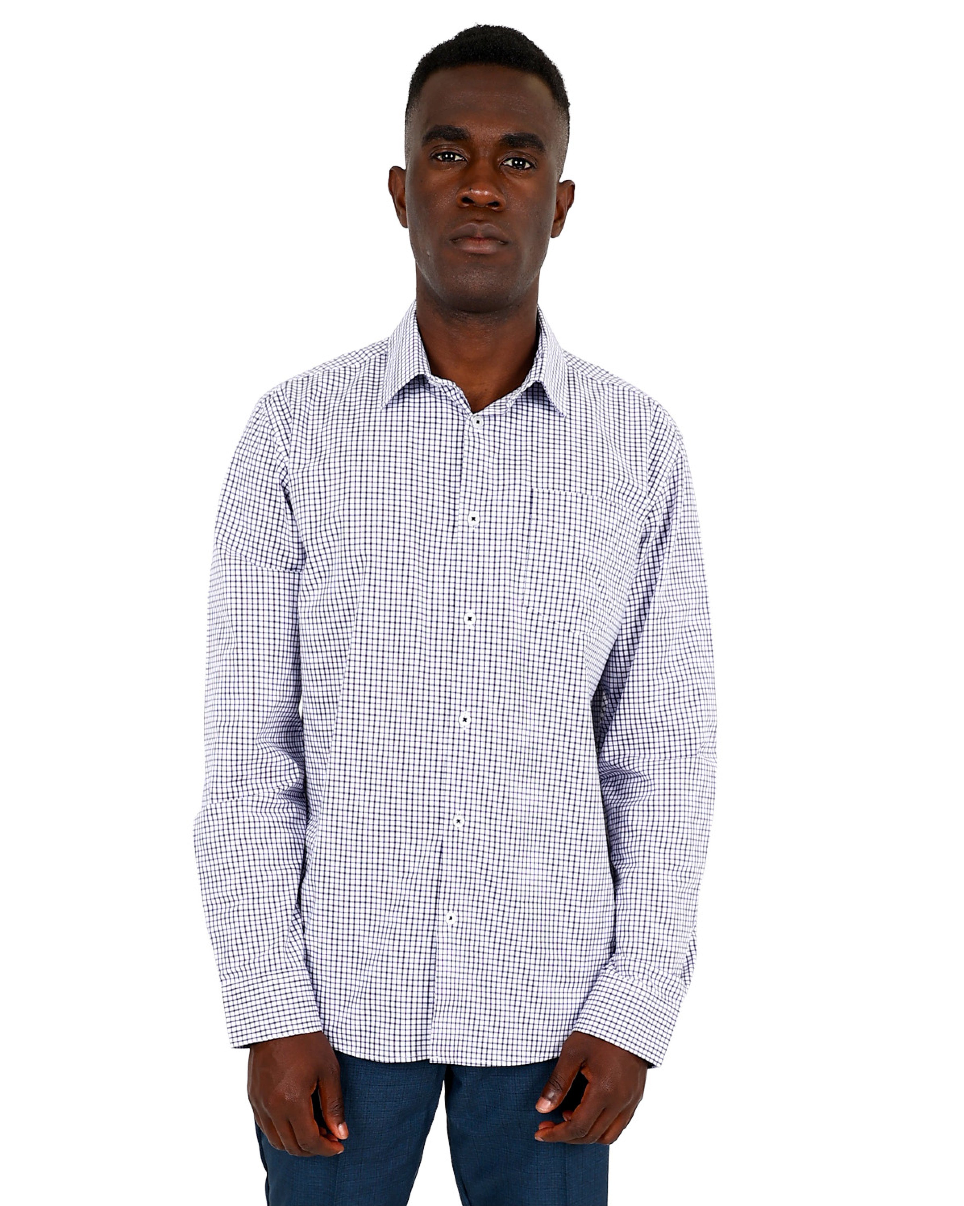 Navy & White Check Formal Shirt