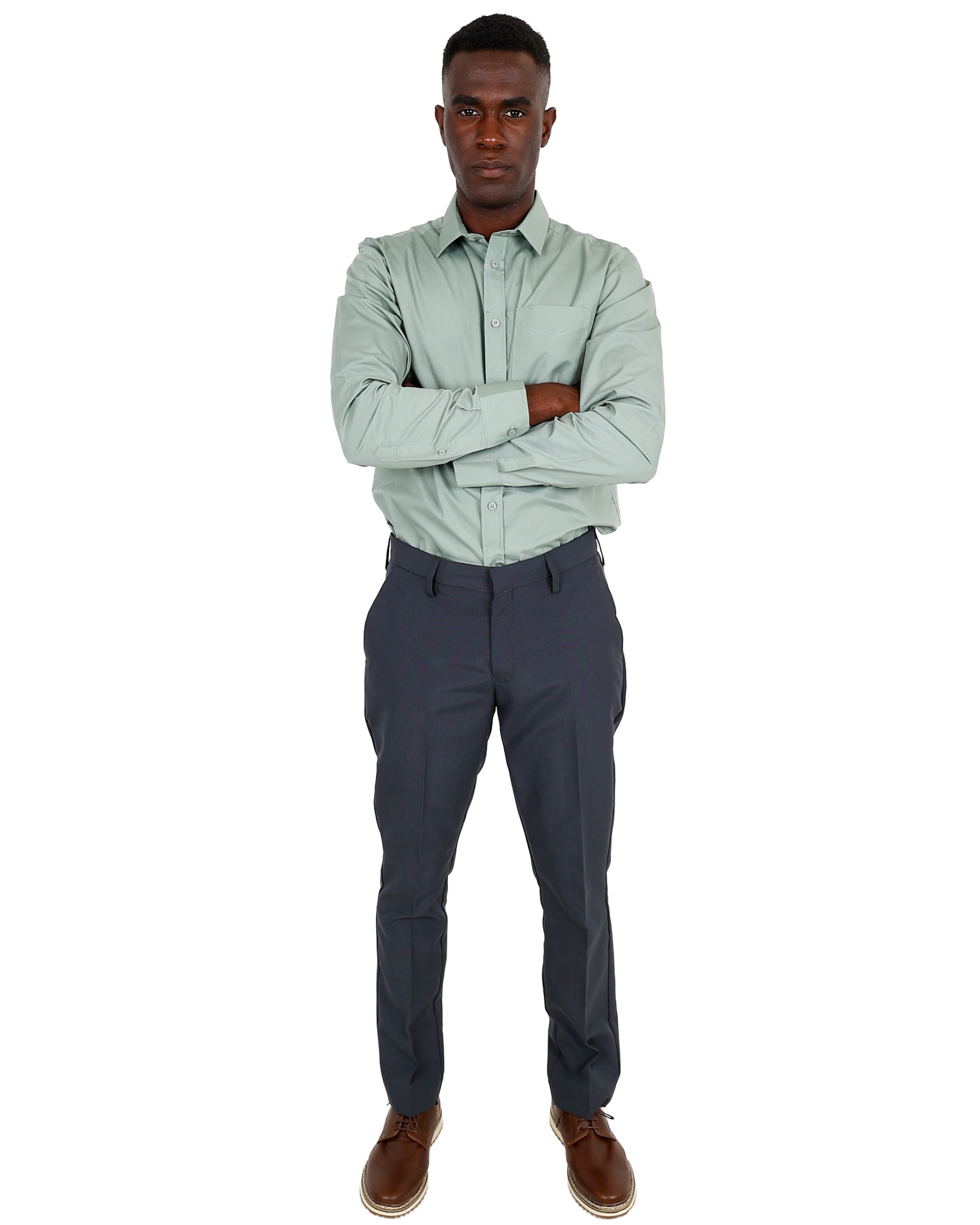 Sage Chambray Long Sleeve Classic Formal Shirt