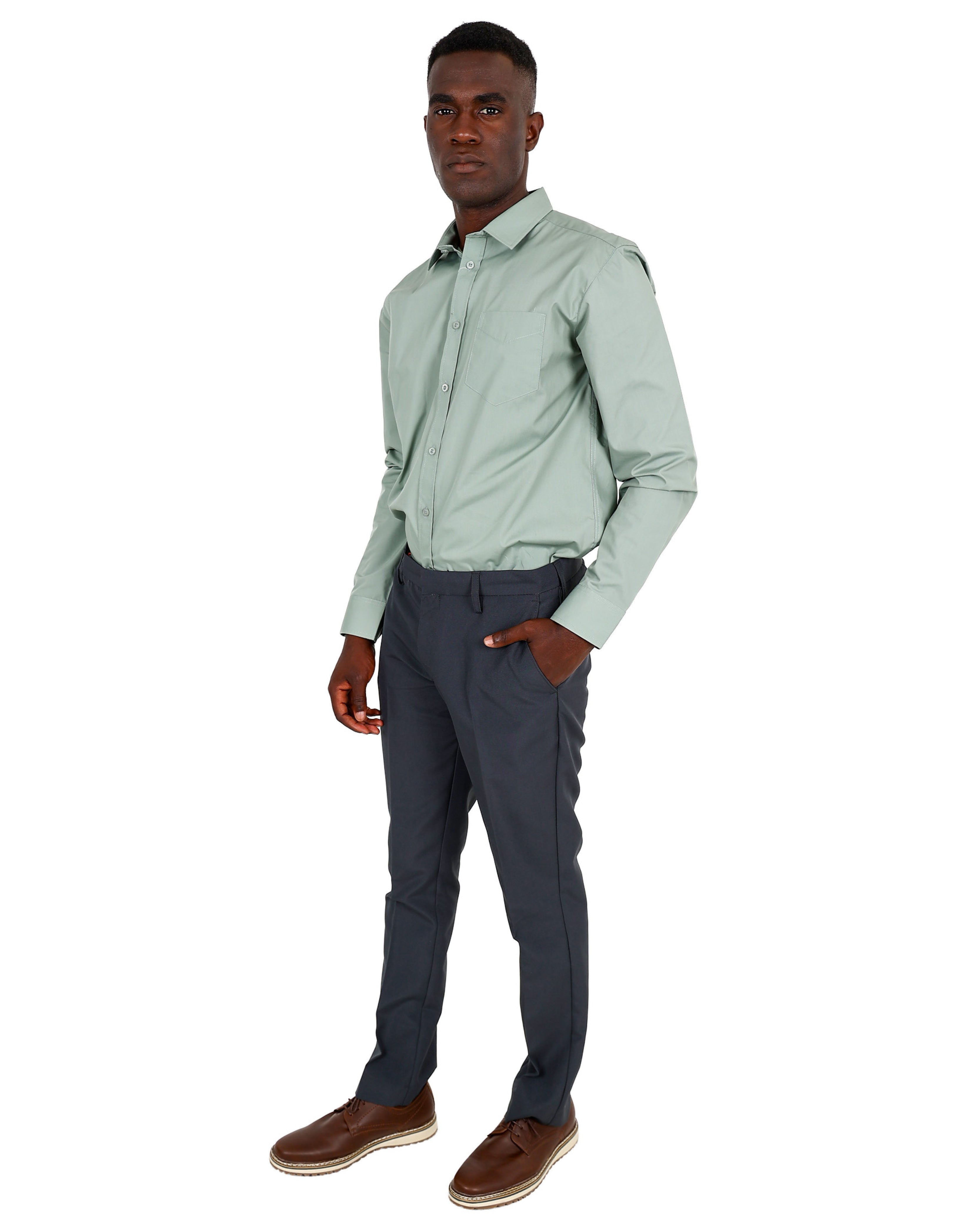 Sage Chambray Long Sleeve Classic Formal Shirt