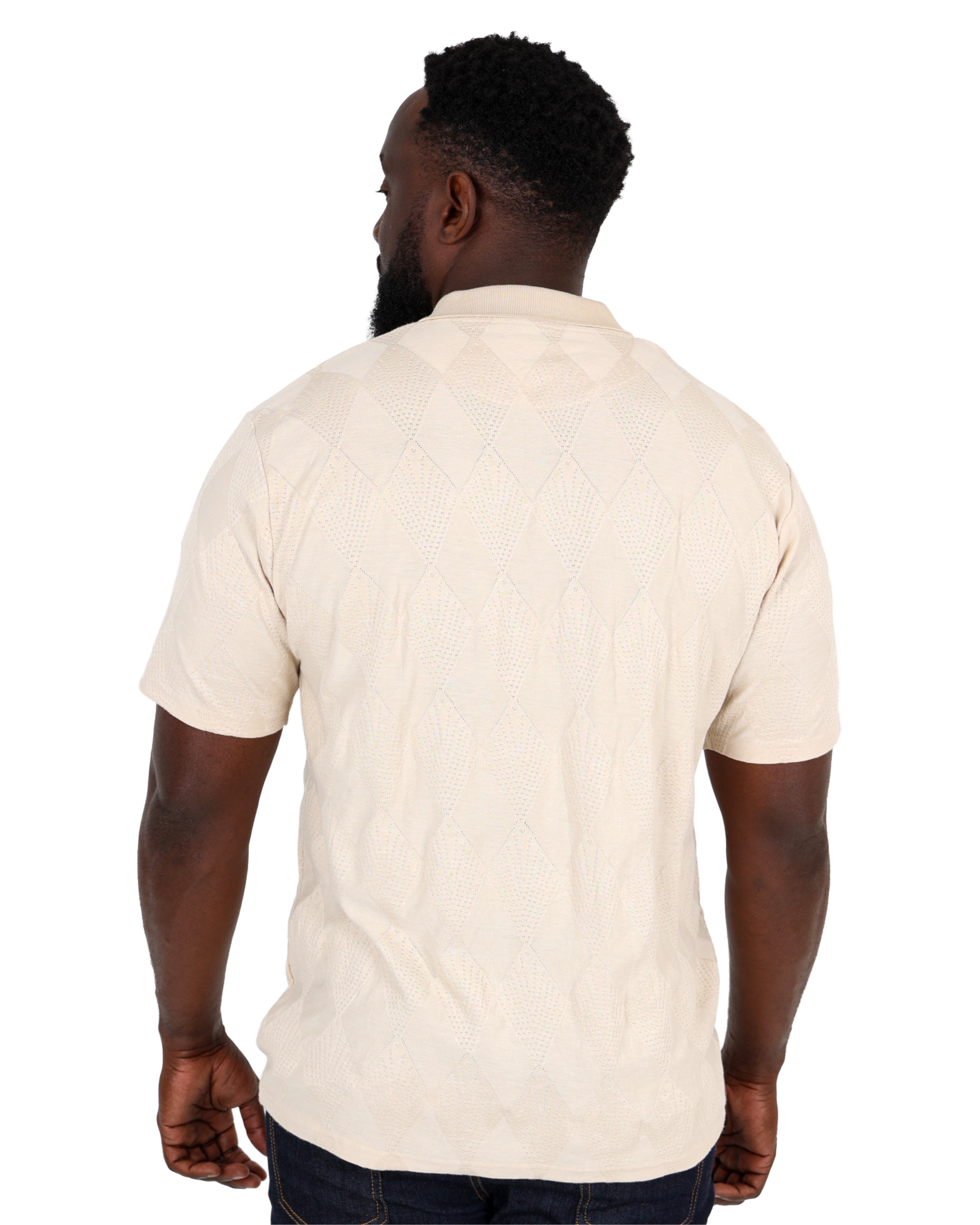 Short Sleeve Stone Zip Up Jacquard Golfer