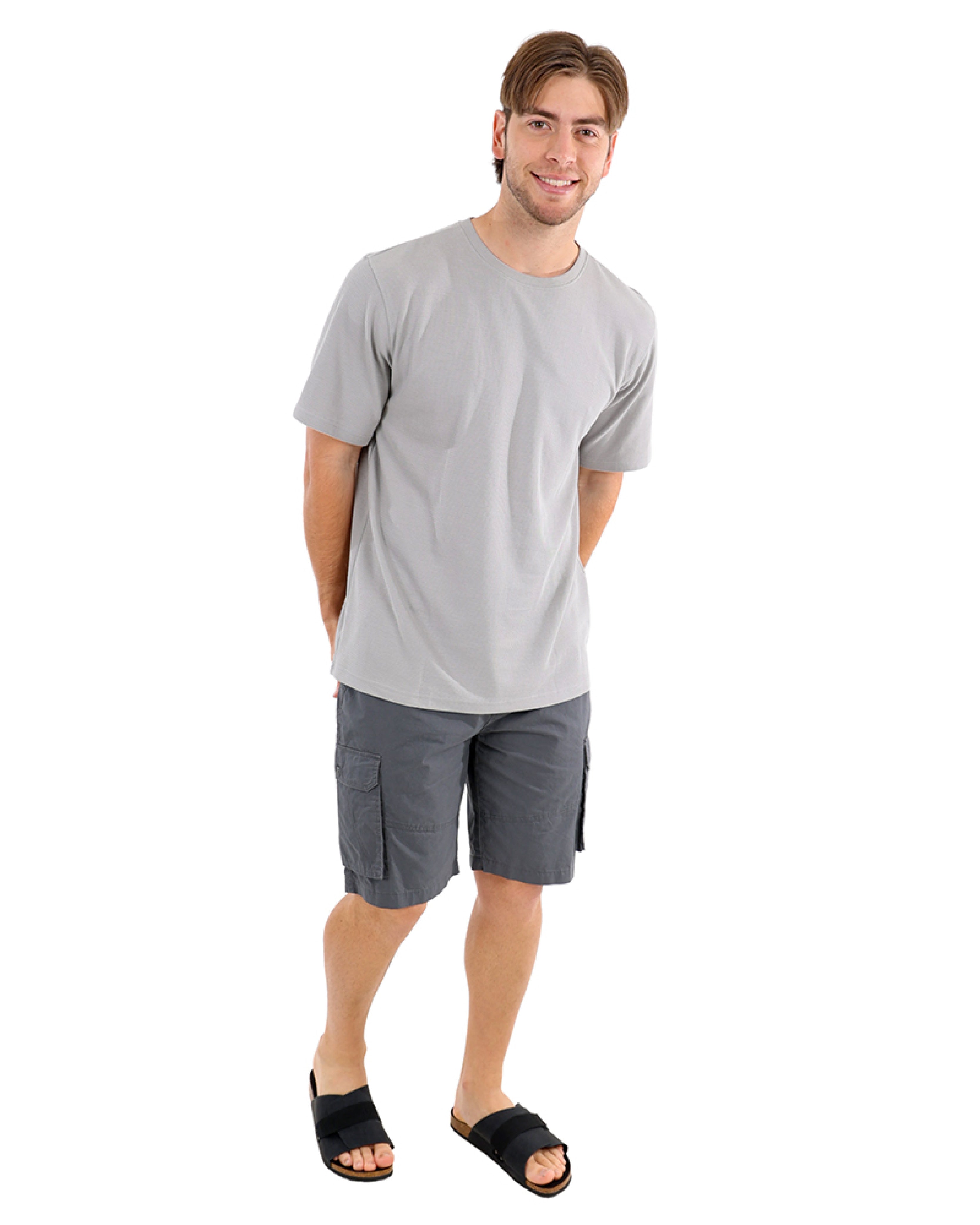 Short Sleeve Textured Grey Crew Neck T-Shirt