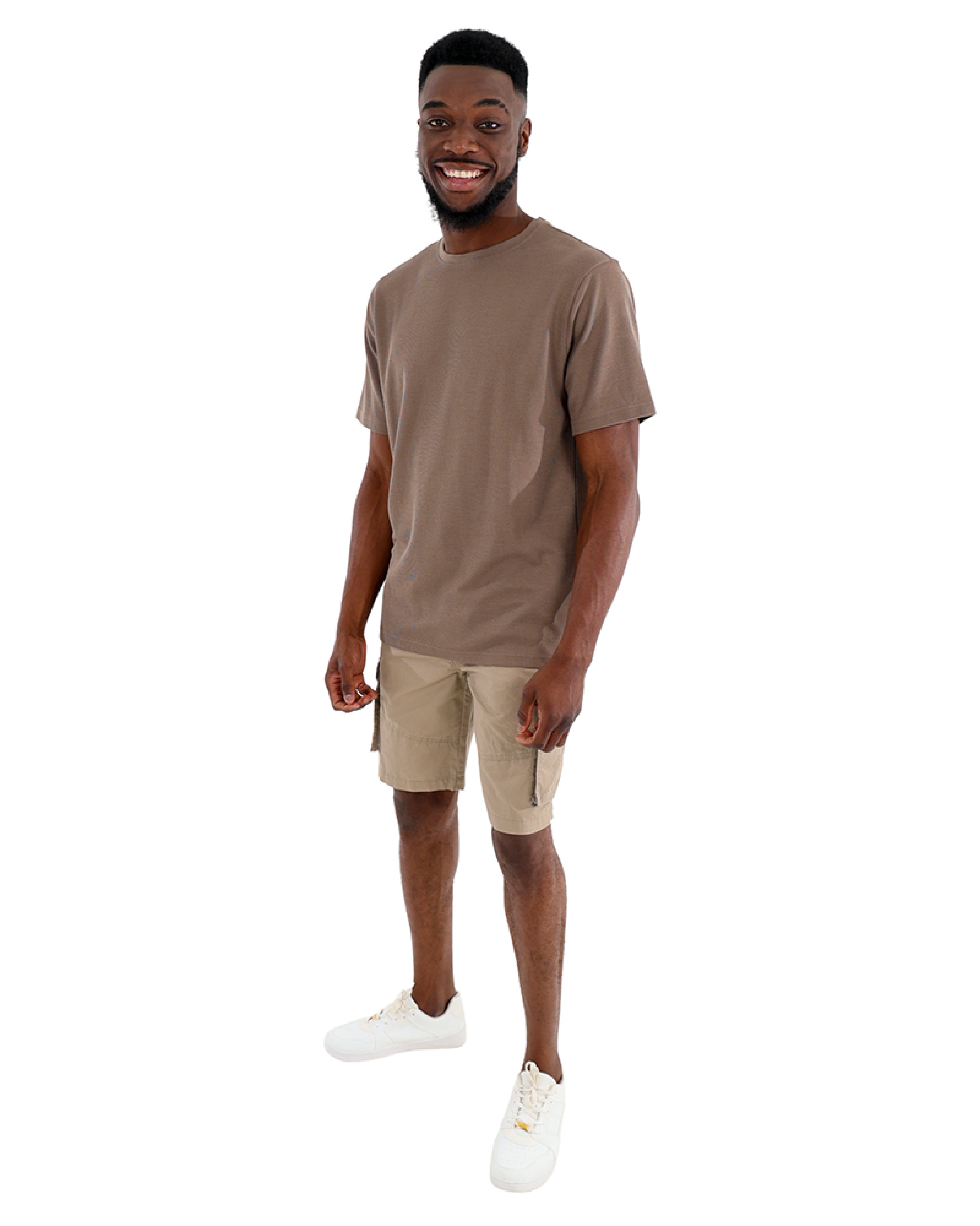 Short Sleeve Textured Taupe Crew Neck T-Shirt