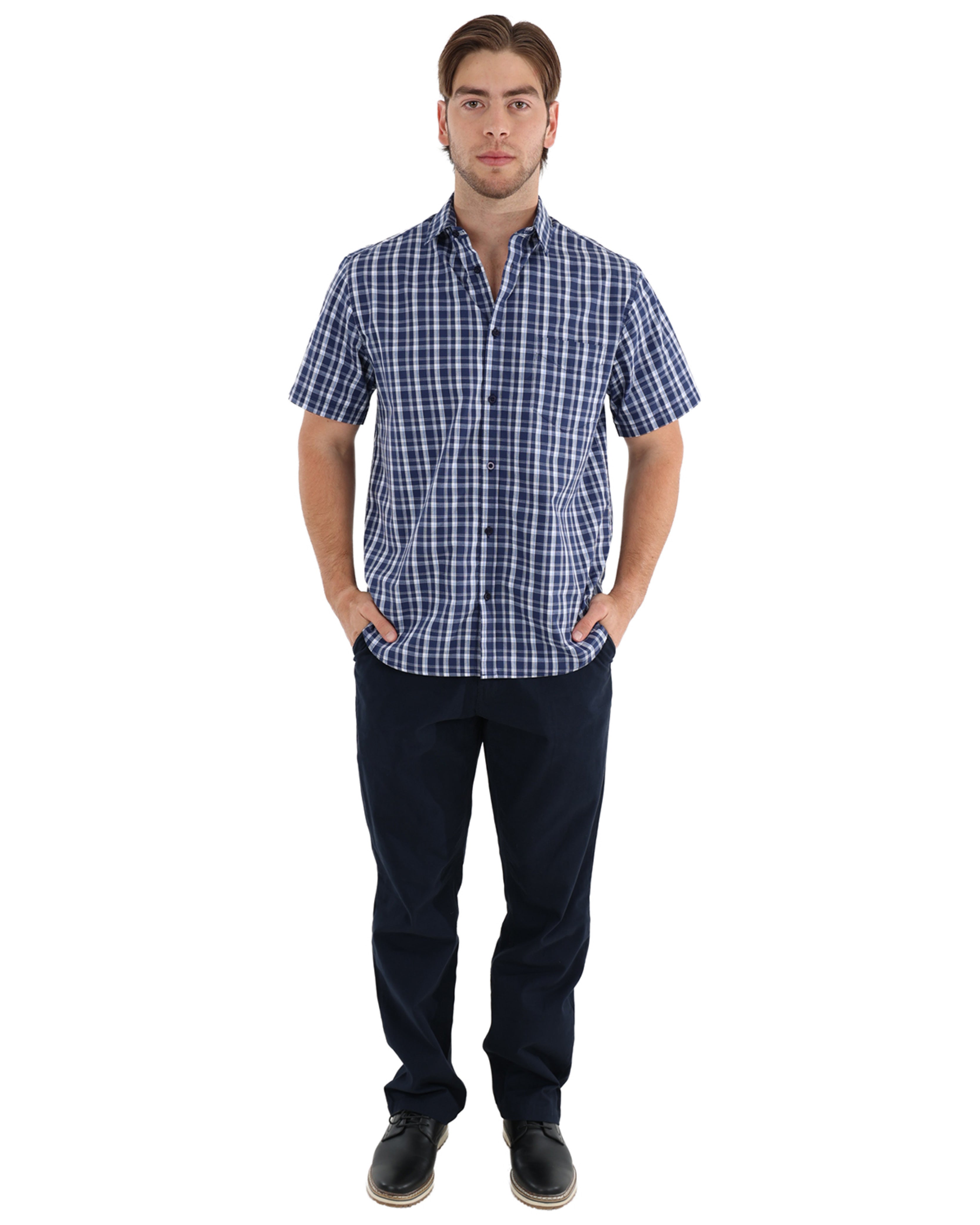 Short Sleeve Navy & White Check Shirt