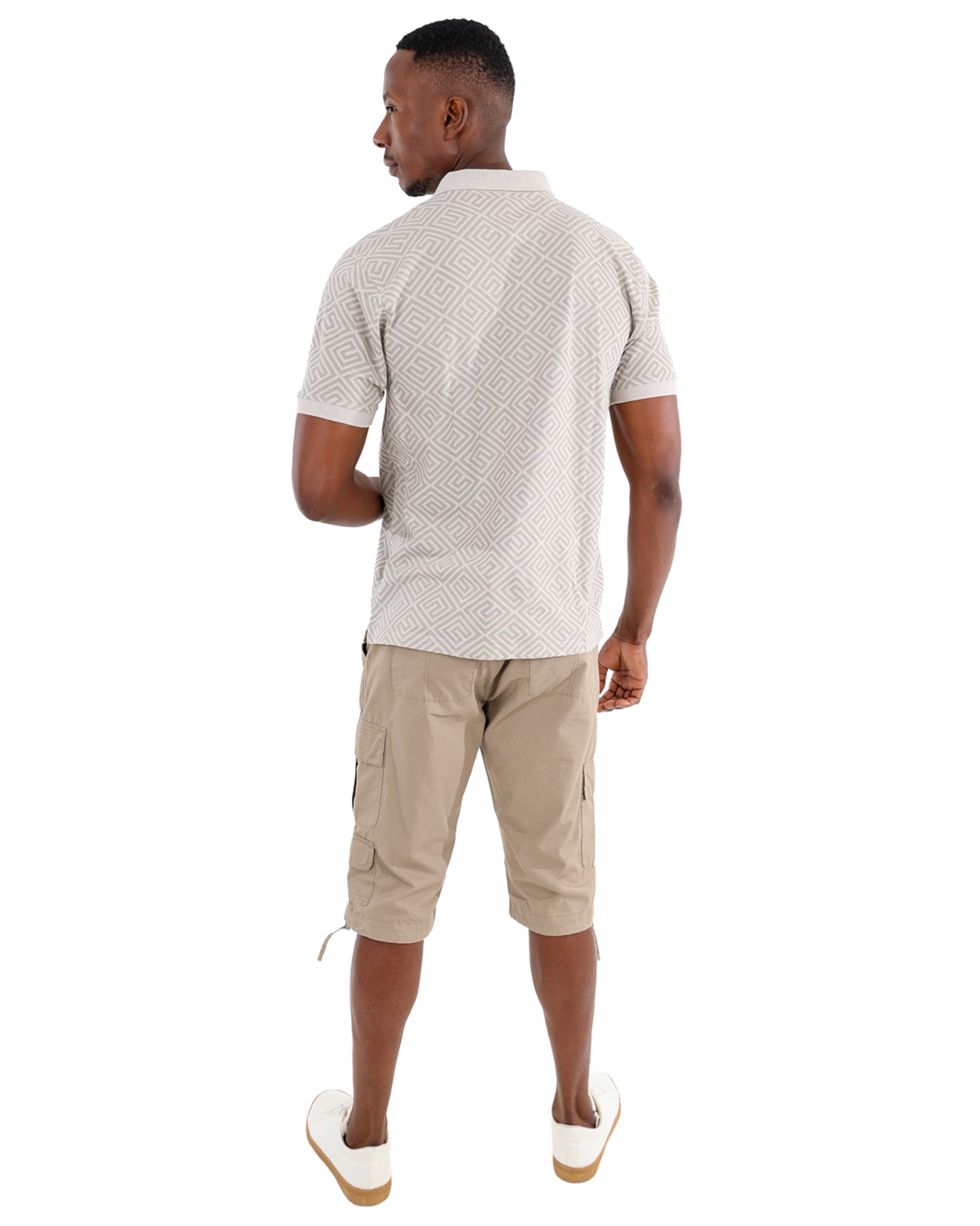 Short Sleeve Cotton Pique Greek Key Pattern Golfer