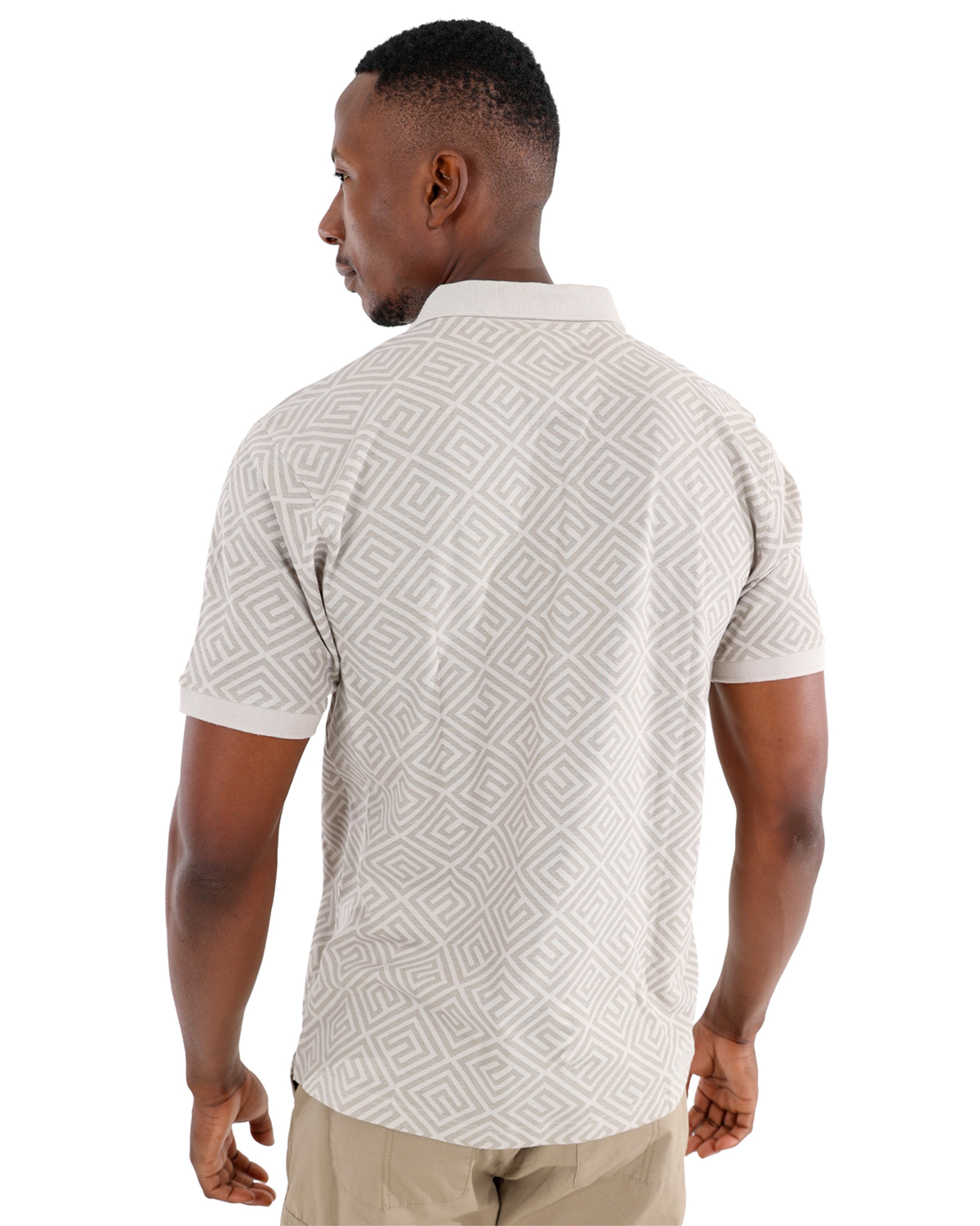 Short Sleeve Cotton Pique Greek Key Pattern Golfer