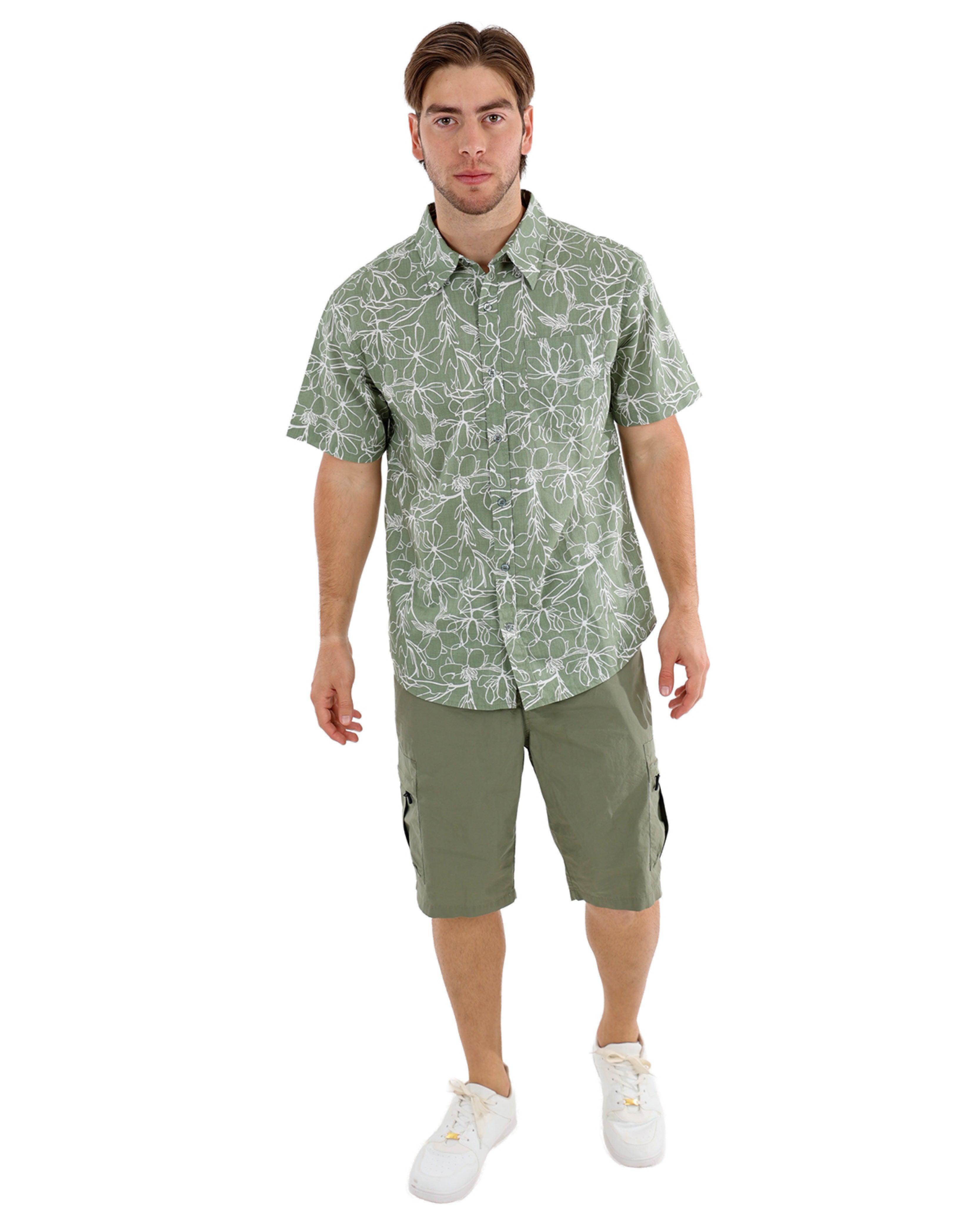 Short Sleeve Floral Printed Cotton Slub Shirt