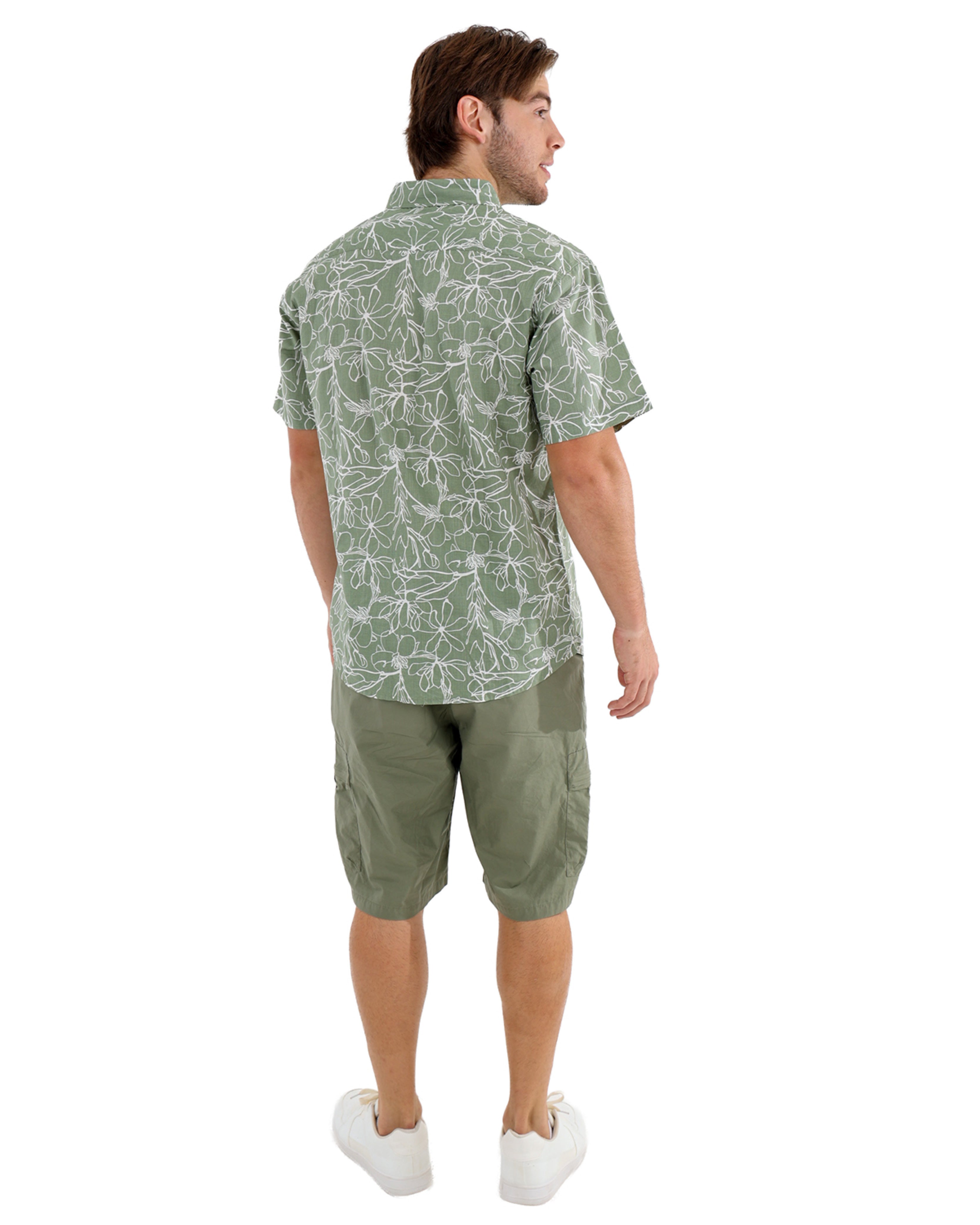 Short Sleeve Floral Printed Cotton Slub Shirt