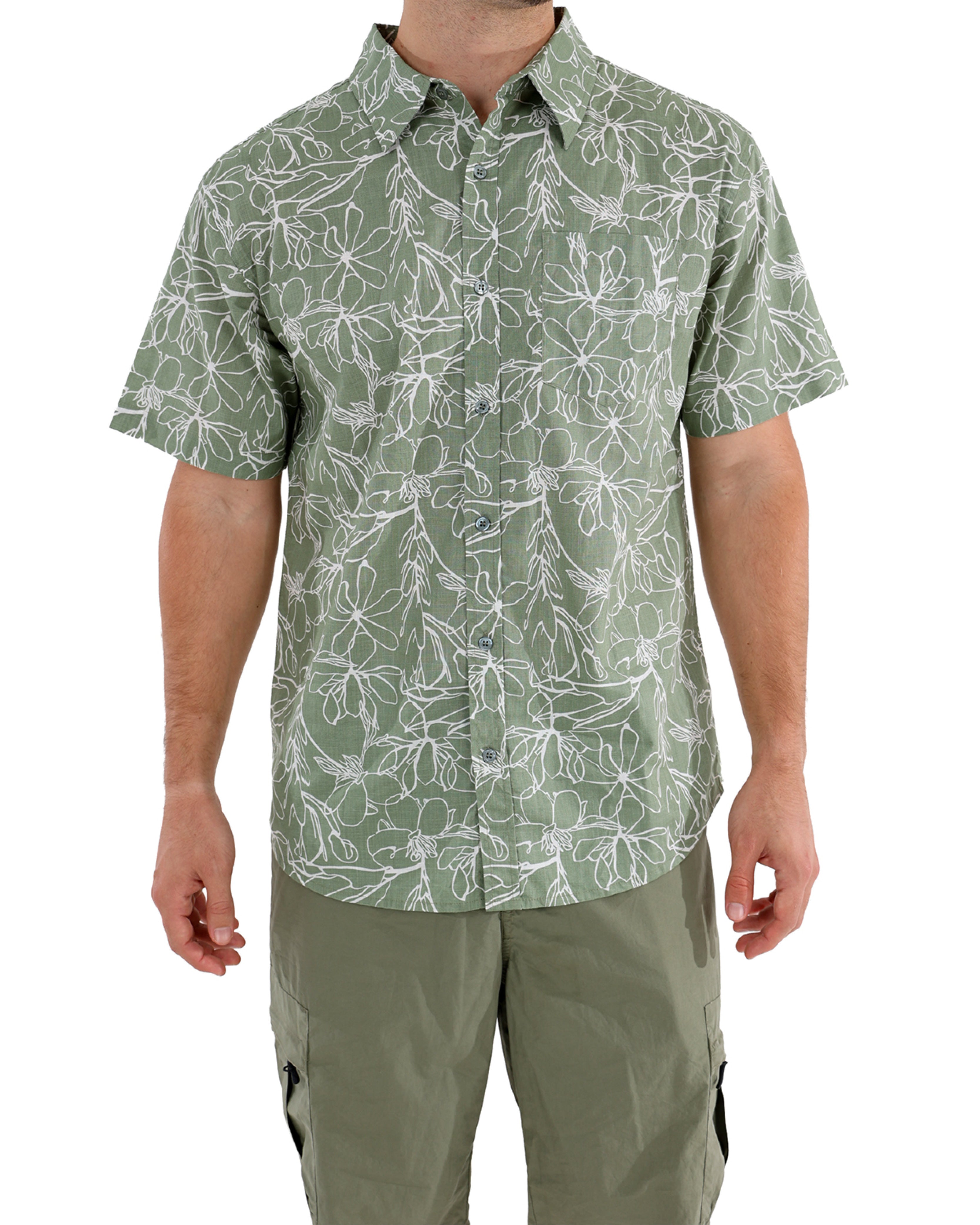 Short Sleeve Floral Printed Cotton Slub Shirt