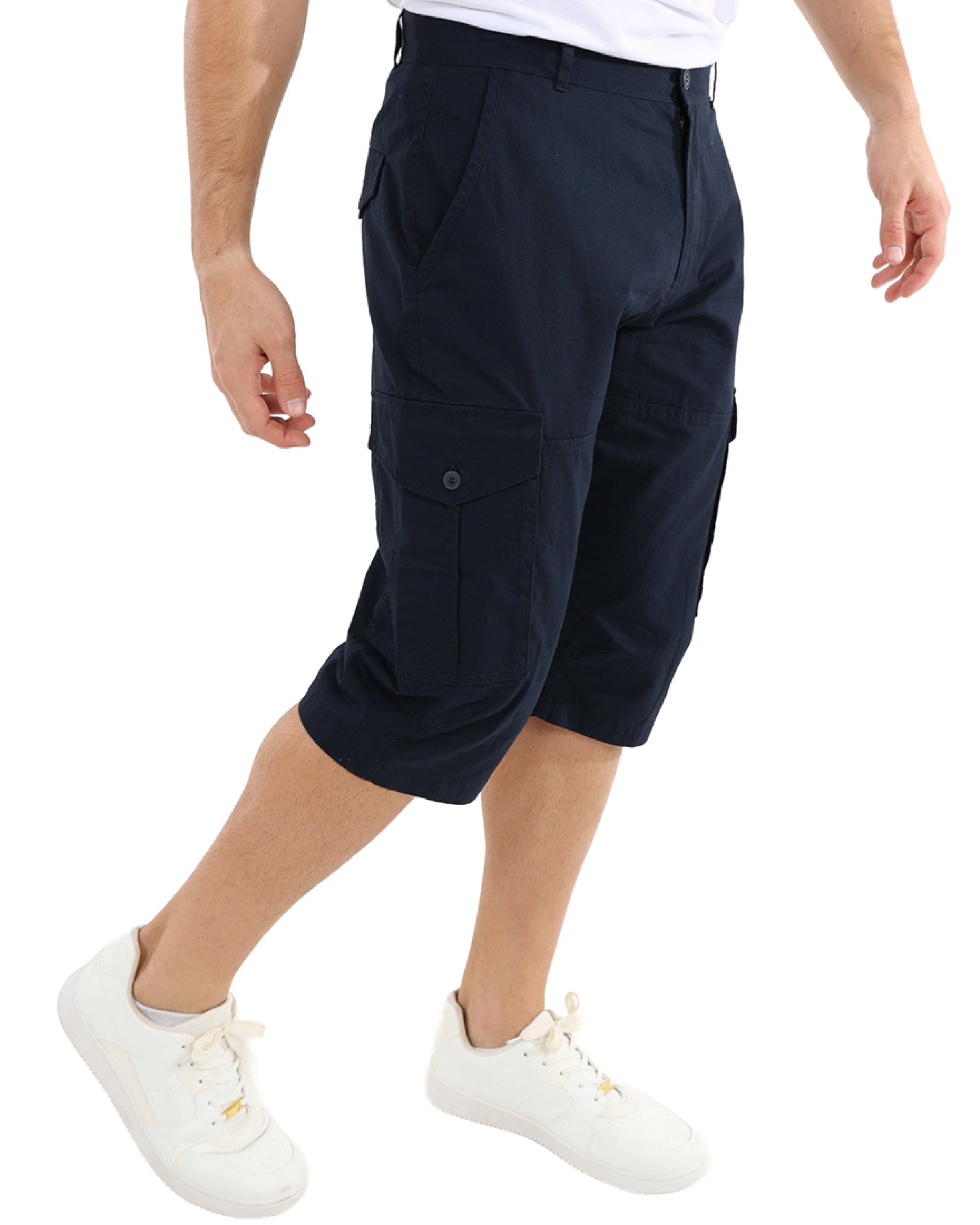 Navy Cotton Twill Clamdigger Shorts