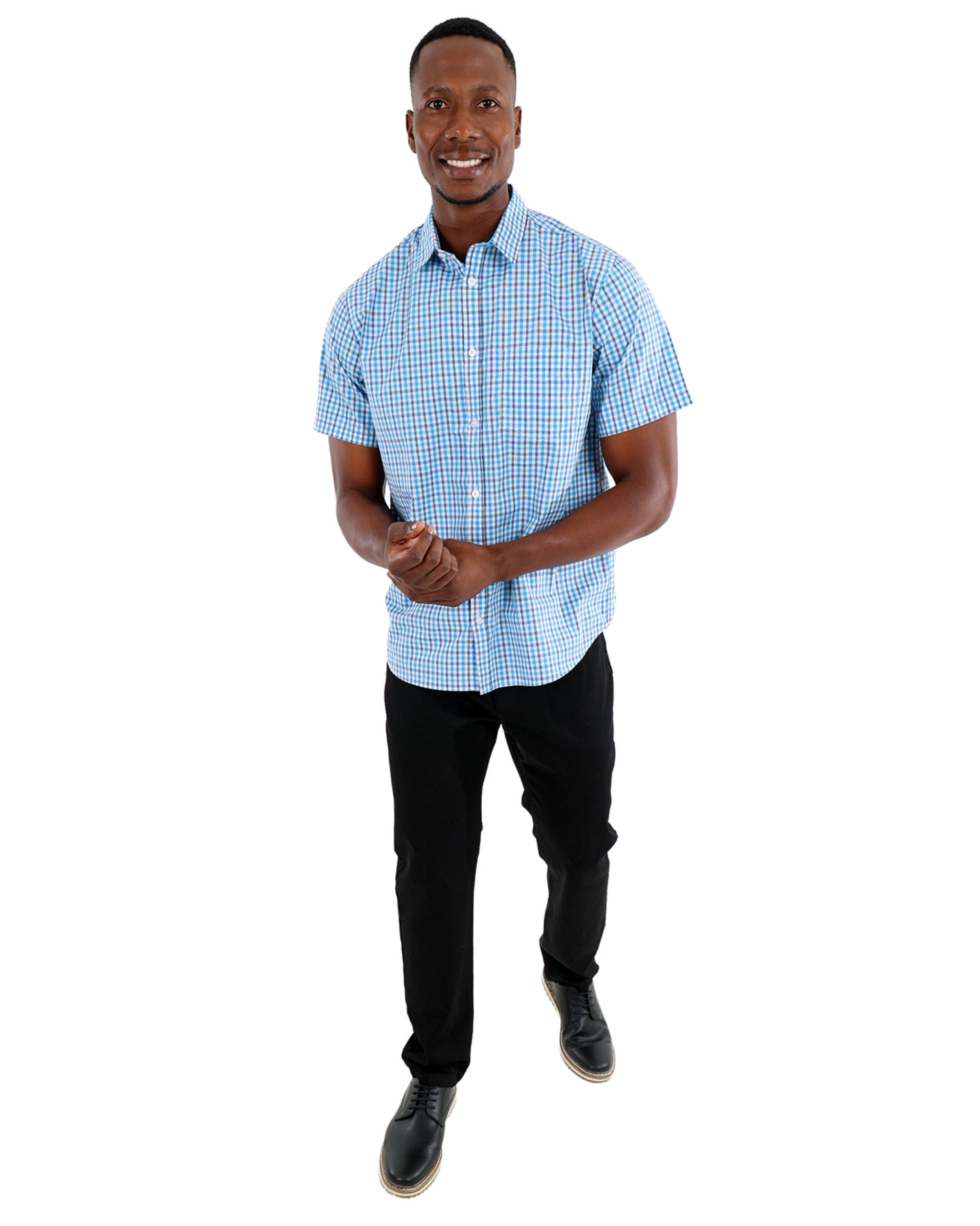 Short Sleeve Turquoise Check Shirt