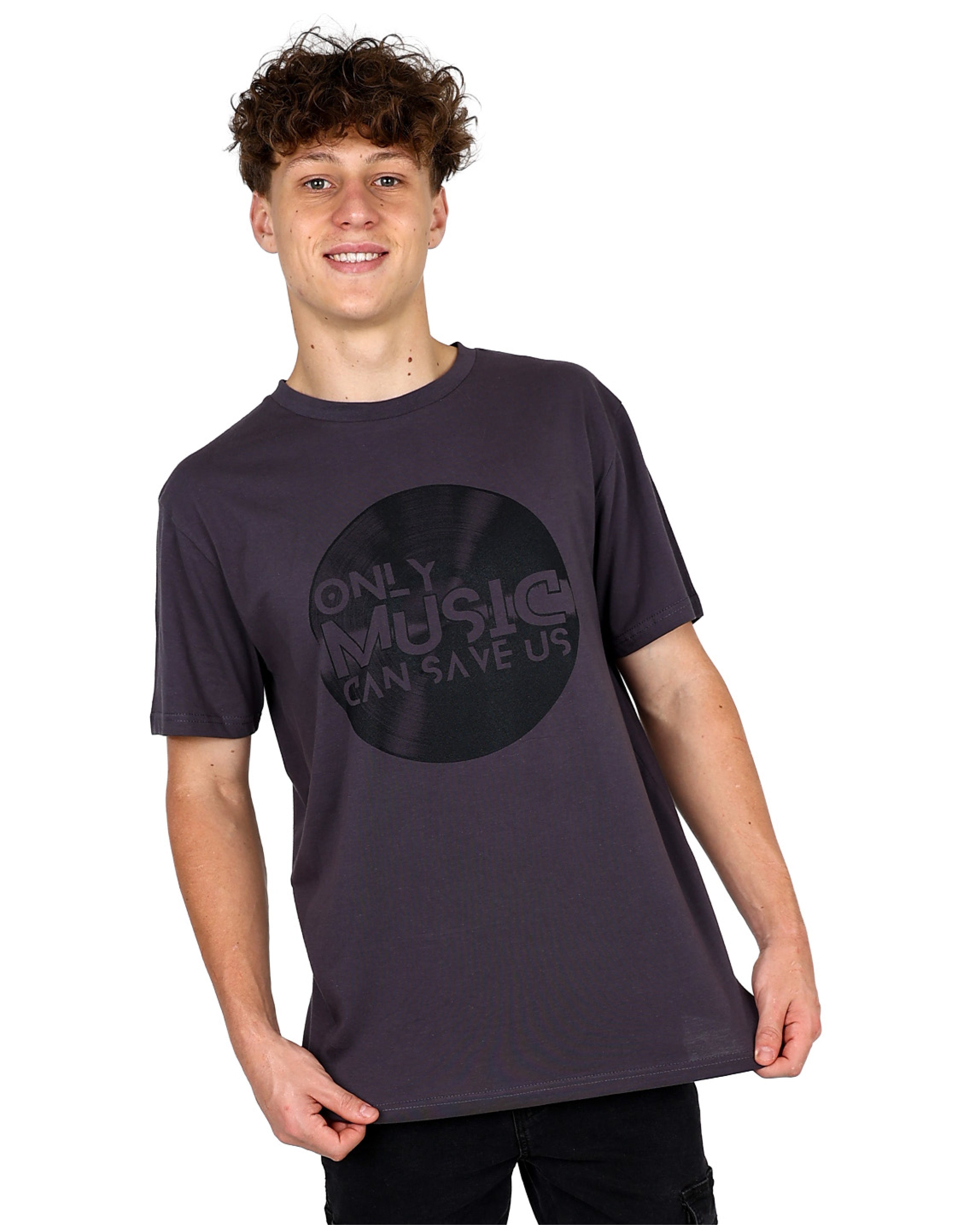 Short Sleeve Charcoal "Only Music Can Save Us" Graphic T-Shirt