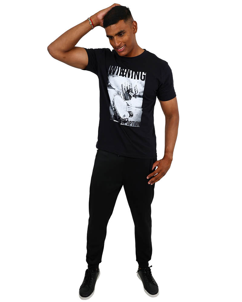 Short Sleeve Black "Winning" Graphic T-Shirt