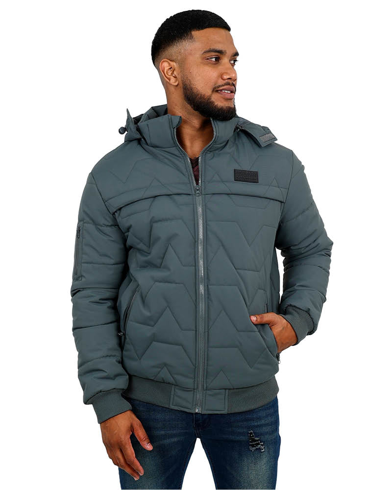 Charcoal Geometric Quilted Hoodie Jacket