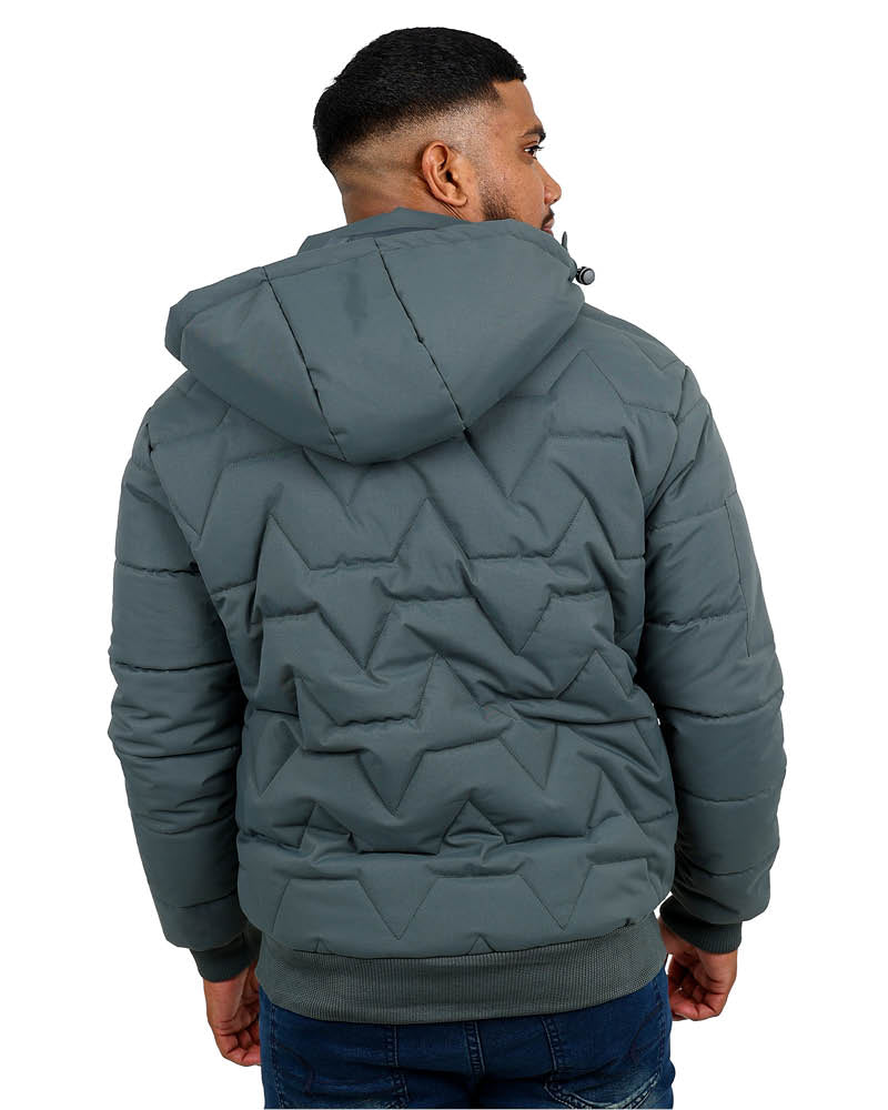 Charcoal Geometric Quilted Hoodie Jacket