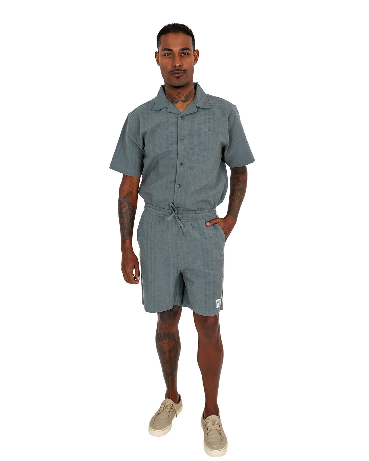 Sage Cotton Seersucker Pull Up Shorts