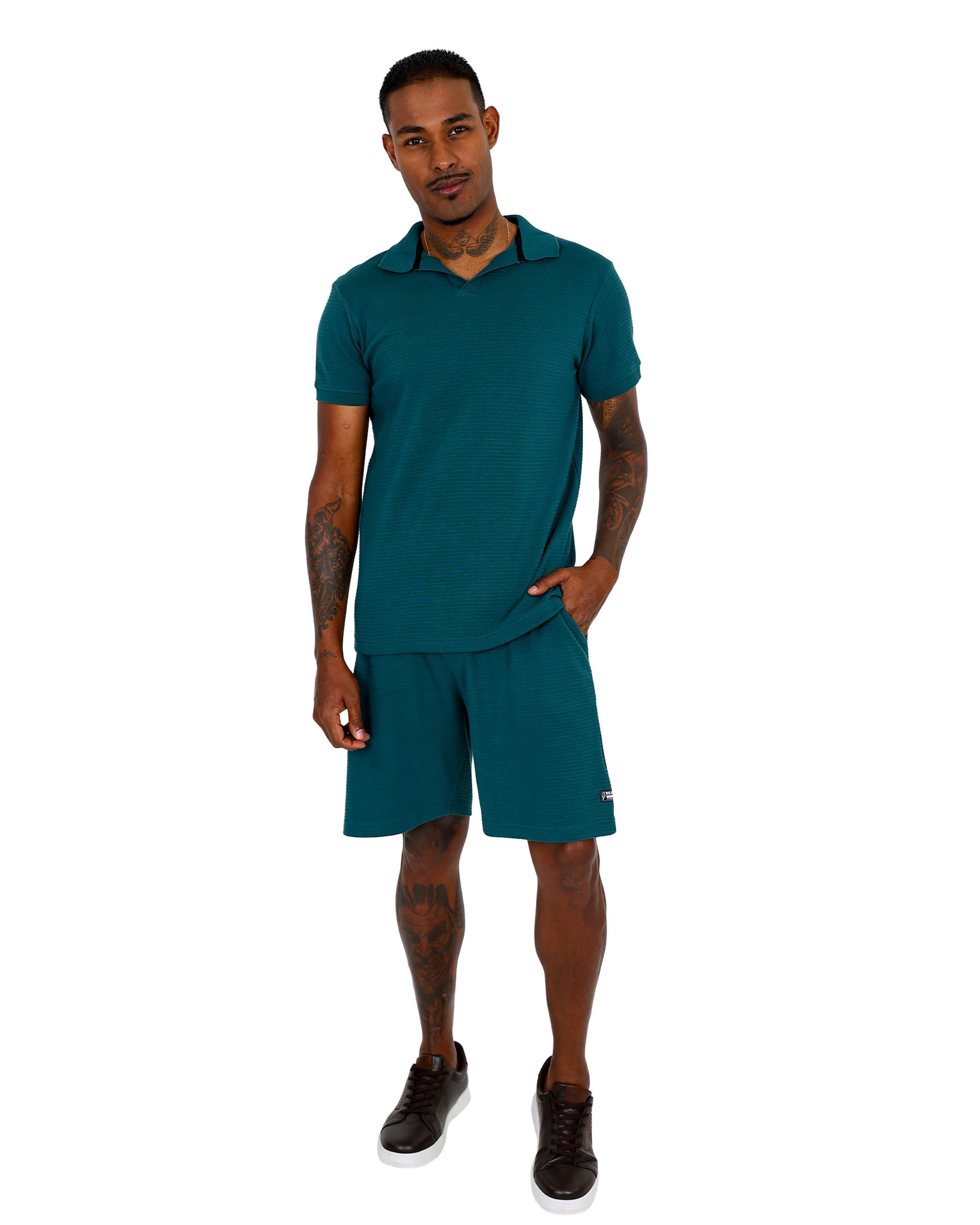 Teal Ottoman Jogger Shorts