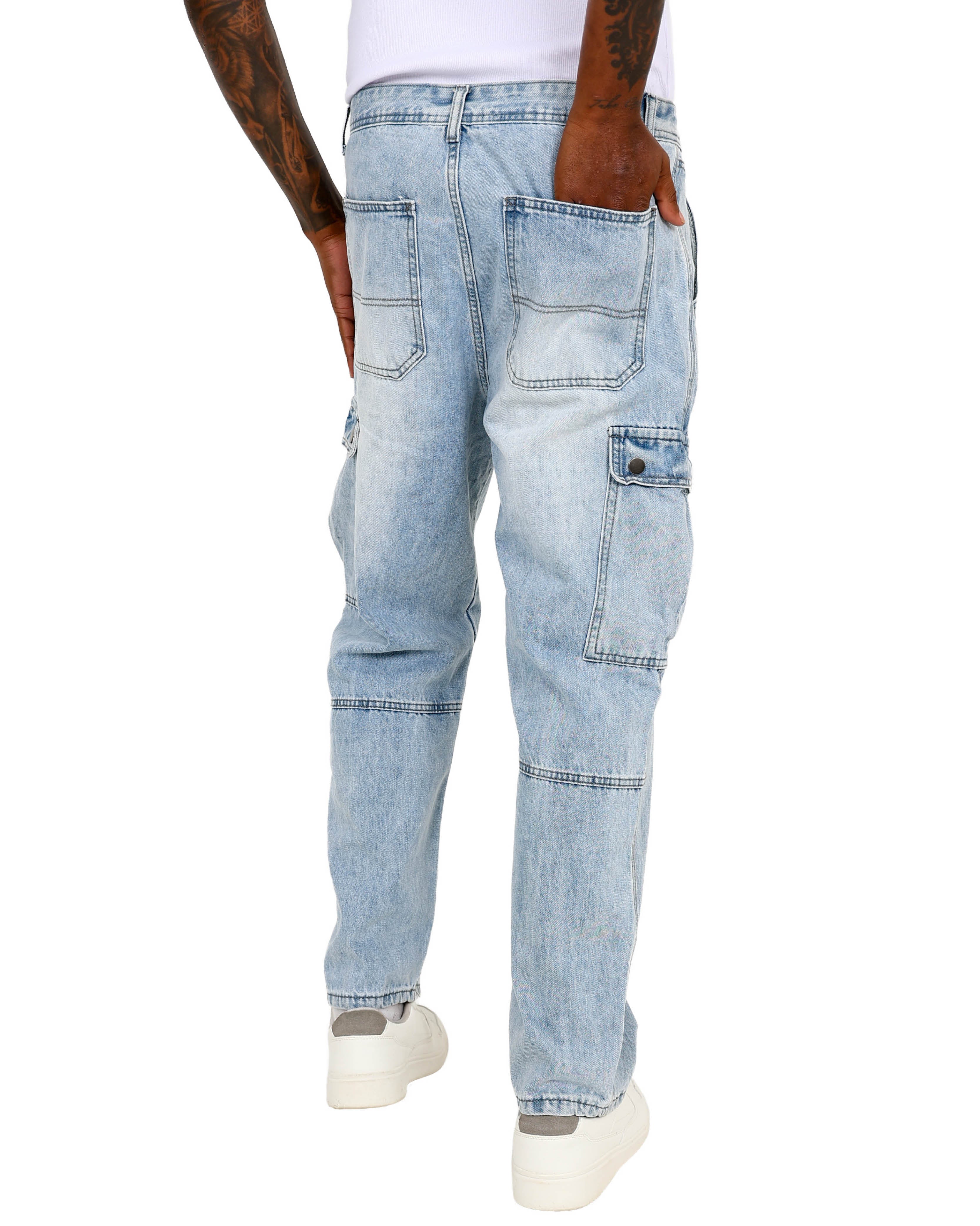 Light Indigo Relaxed Fit Cargo Jeans