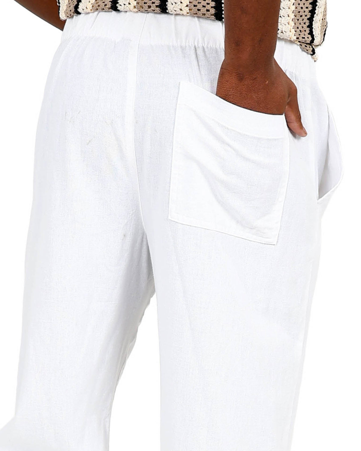 White Summer Pull Up Linen Pants