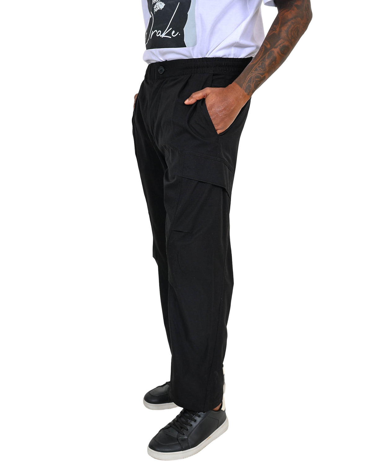 Black Tailored Cargo Barrel Pants