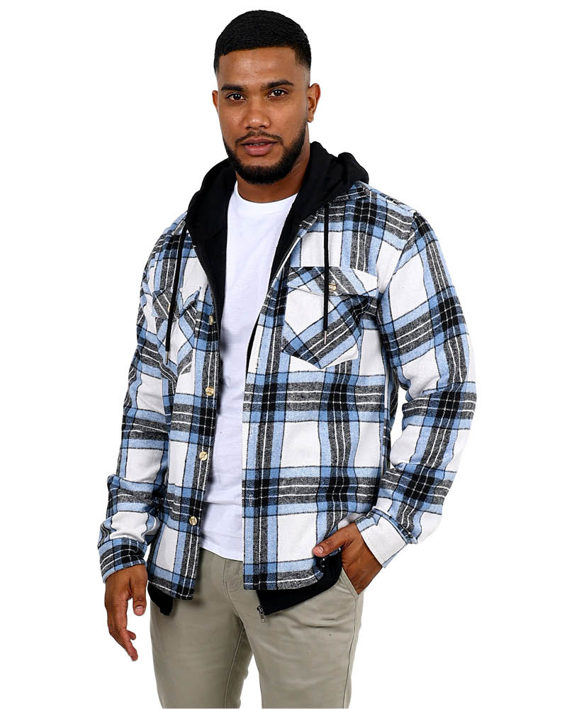 Navy & Stone Check Flannel Shacket