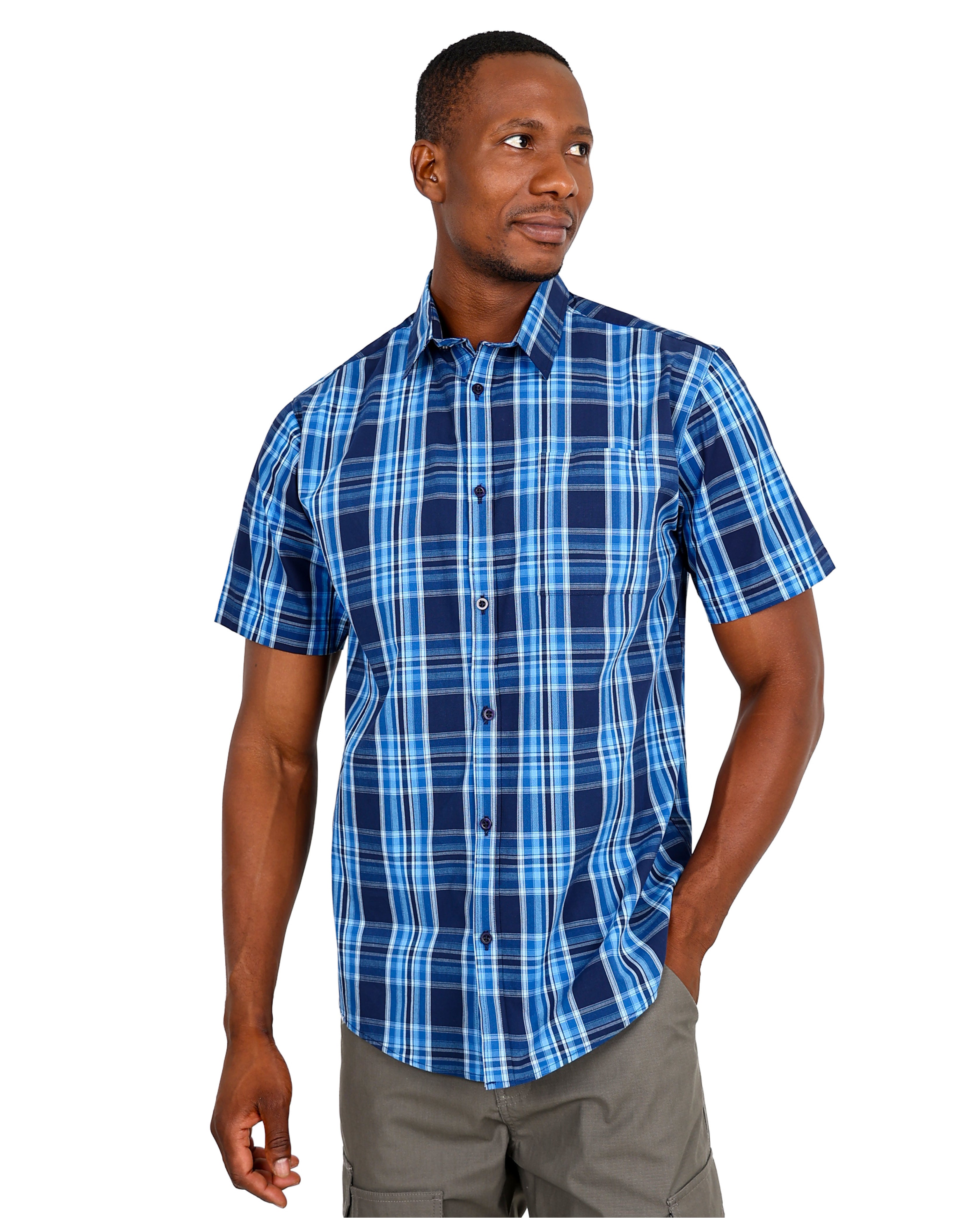 Okavango Short Sleeve Navy Check Cotton Shirt